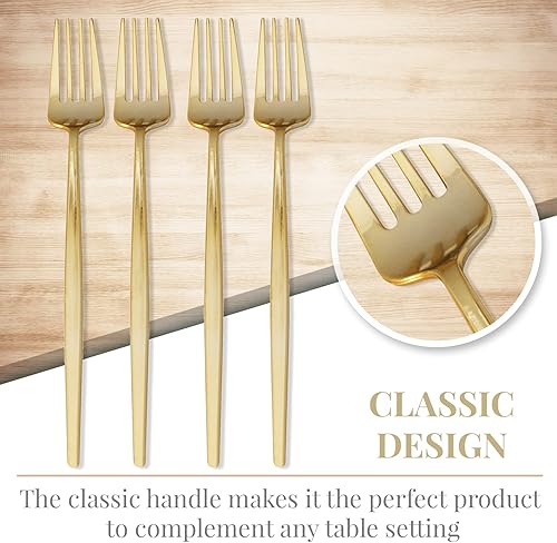 Miniatura 3 de SILVER SPOONS Elegante juego de cubiertos dorados desechables, juego de cubiertos de plástico desechables que incluye 20 tenedores, juego de
