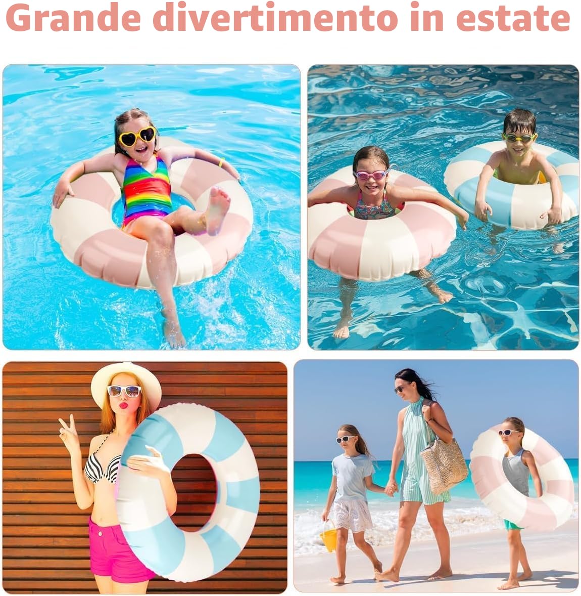 Anello di Nuoto Gonfiabile Salvagente Adulto, Strisce retro PVC gonfiabile Anello da Nuoto, piscina gonfiabile per feste estive in spiaggia e in piscina