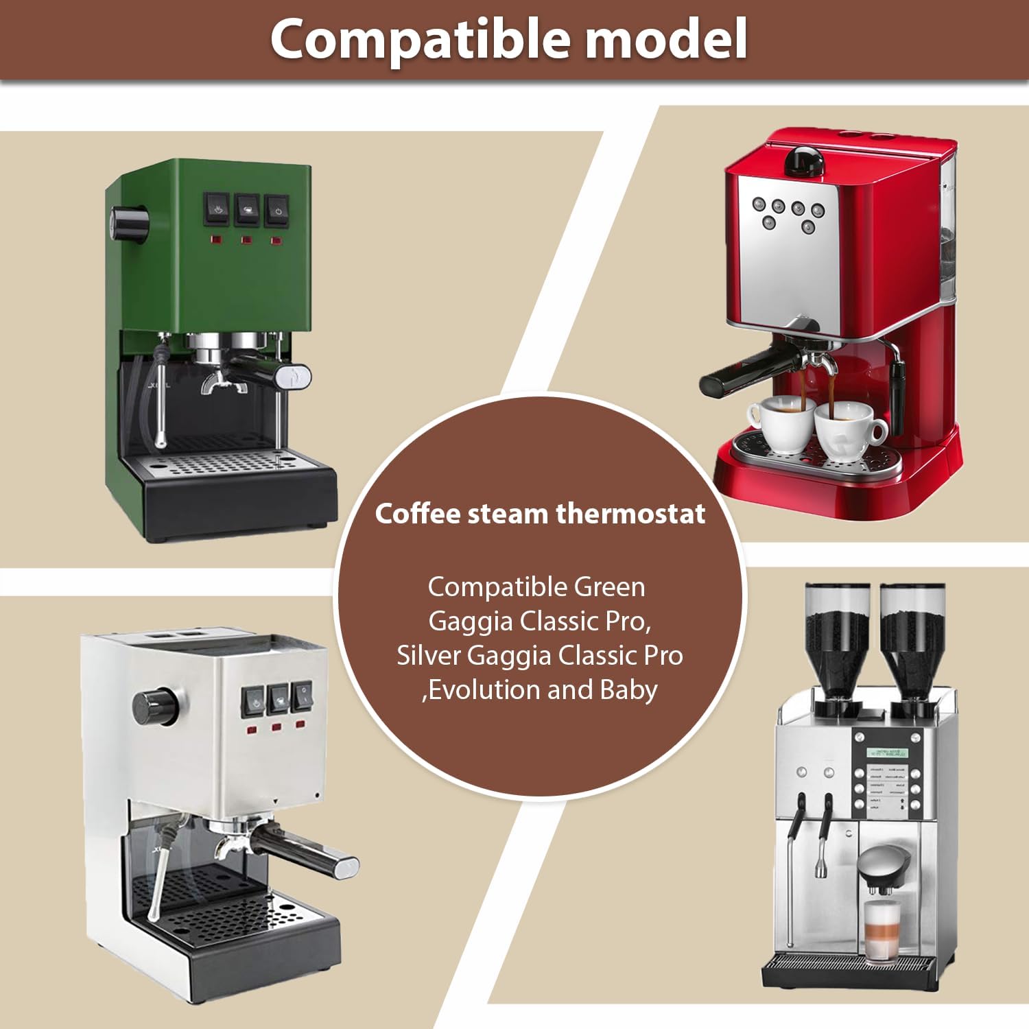 Coffee Steam Thermostat Replacement, M4 Thread, 107°C & 145°C for Gaggia Classic Pro, Baby, Evolution, Espresso, Coffee & Others (Brew & Steam + 9 Bar OPV + Thermal Paste)