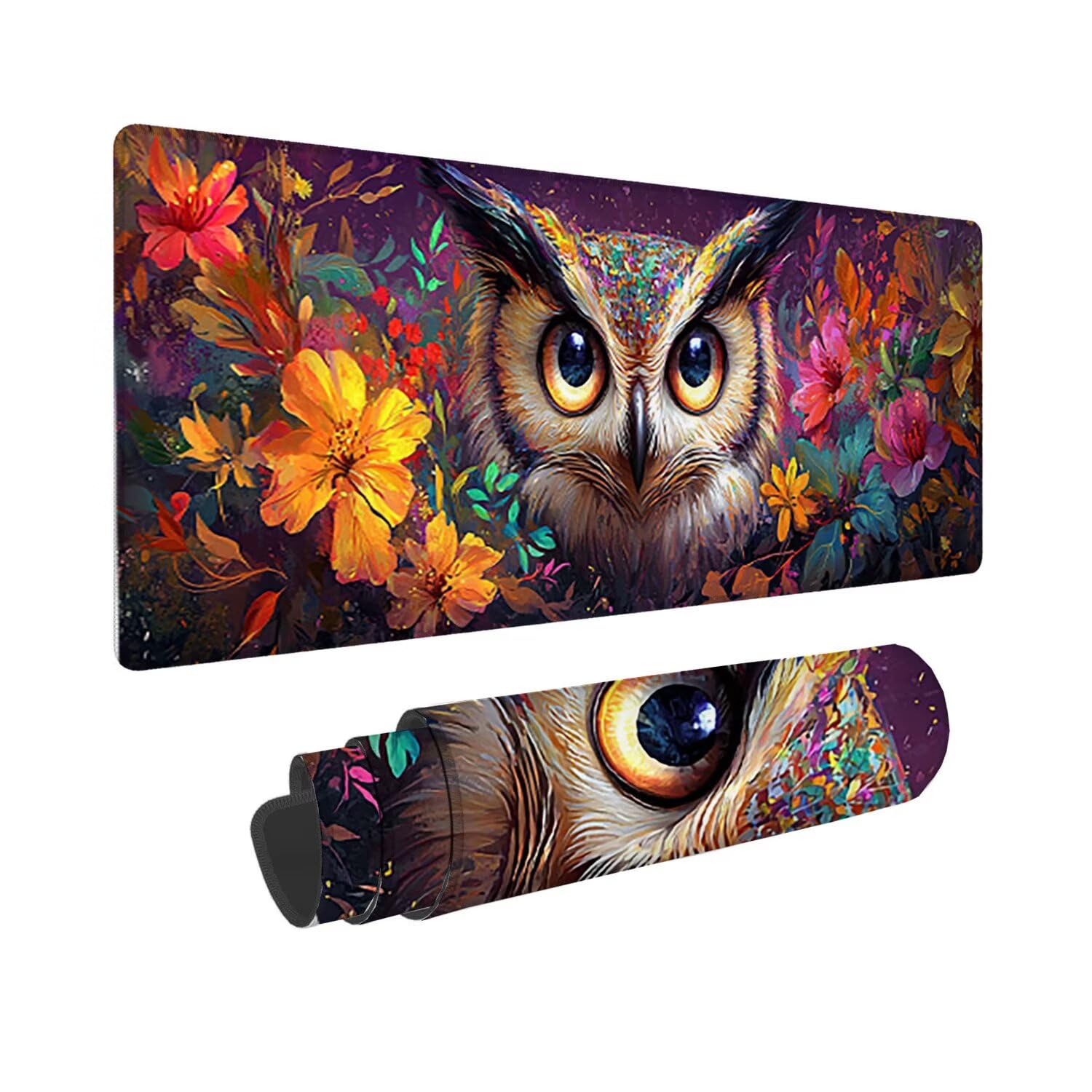 Podkładka pod mysz dla graczy, XXL, 1400 x 600 mm, wodoodporna i antypoślizgowa, duża podkładka na stół do biura i domu, poprawia precyzję i prędkość, akcesoria do gier (zwierzęta, sowy) V-160
