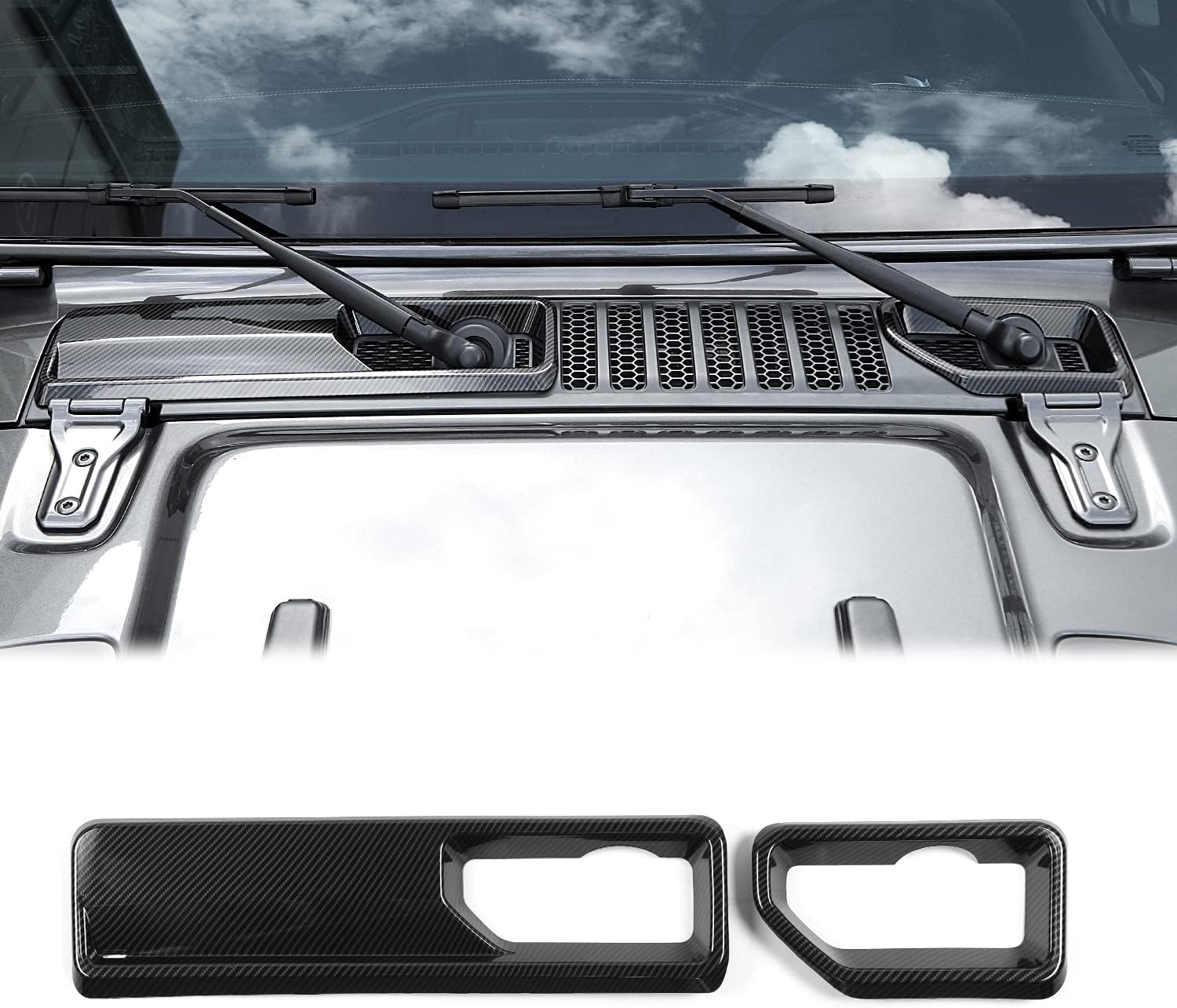 JWWY JL Wrangler Front Wiper Base Panel Protect Cover Trim Compatible with 2018-2022 Jeep Wrangler JL JLU Gladiator JT Trunk Accessories Carbon Fiber