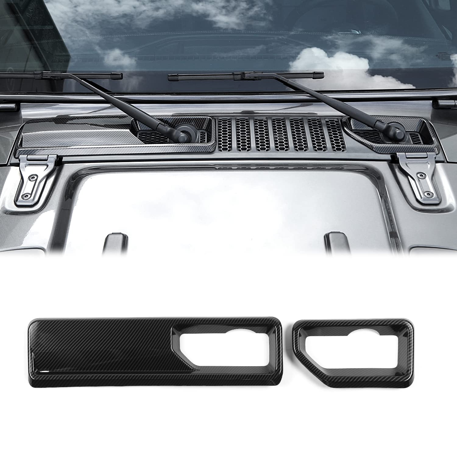 JWWY JL Wrangler Front Wiper Base Panel Protect Cover Trim Compatible with 2018-2022 Jeep Wrangler JL JLU Gladiator JT Trunk Accessories Carbon Fiber