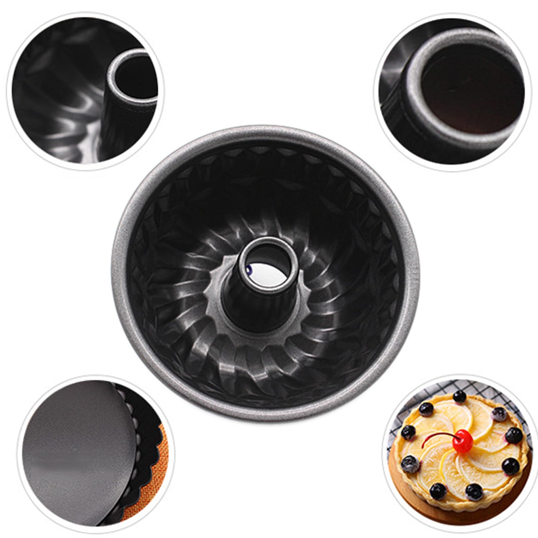 Paquete de 4 moldes estriados para tartas, juego de mini moldes para tartas de 4 pulgadas, acero al carbono, reutilizables, antiadherentes, moldes para hornear pequeños para Kugelhopf, pasteles, 3