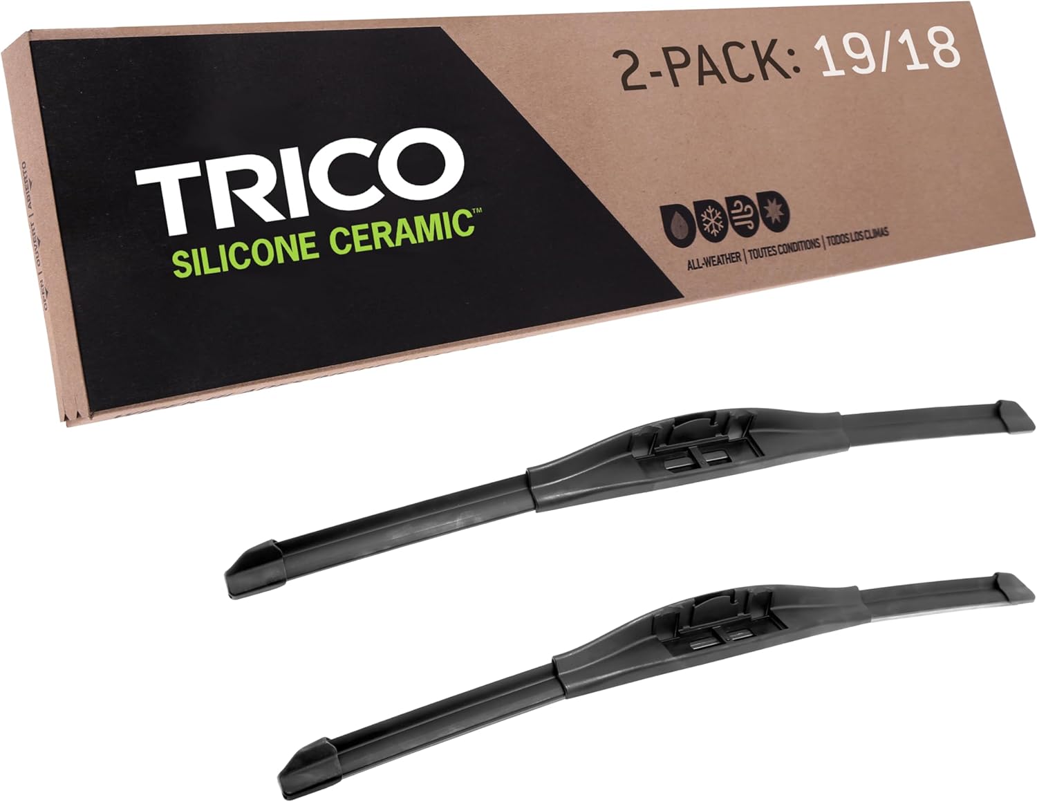 TRICO Silicone Ceramic Automotive Replacement Windshield Wiper Blade, Ceramic Coated Silicone Super Premium All Weather includes 19 inch & 18 inch Beam blades for Select Vehicle Models (90-1918)