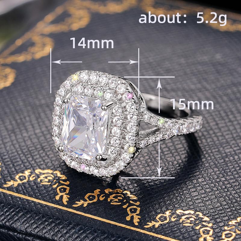 Htayekog Promise Rings for her，3CT Cushion/Princess/Emerald Cut Cubic Zirconia Engagement Rings for Women 925 Sterling Silver CZ Wedding Promise Rings for Her Wedding Band for Women Size 6-10（6）3