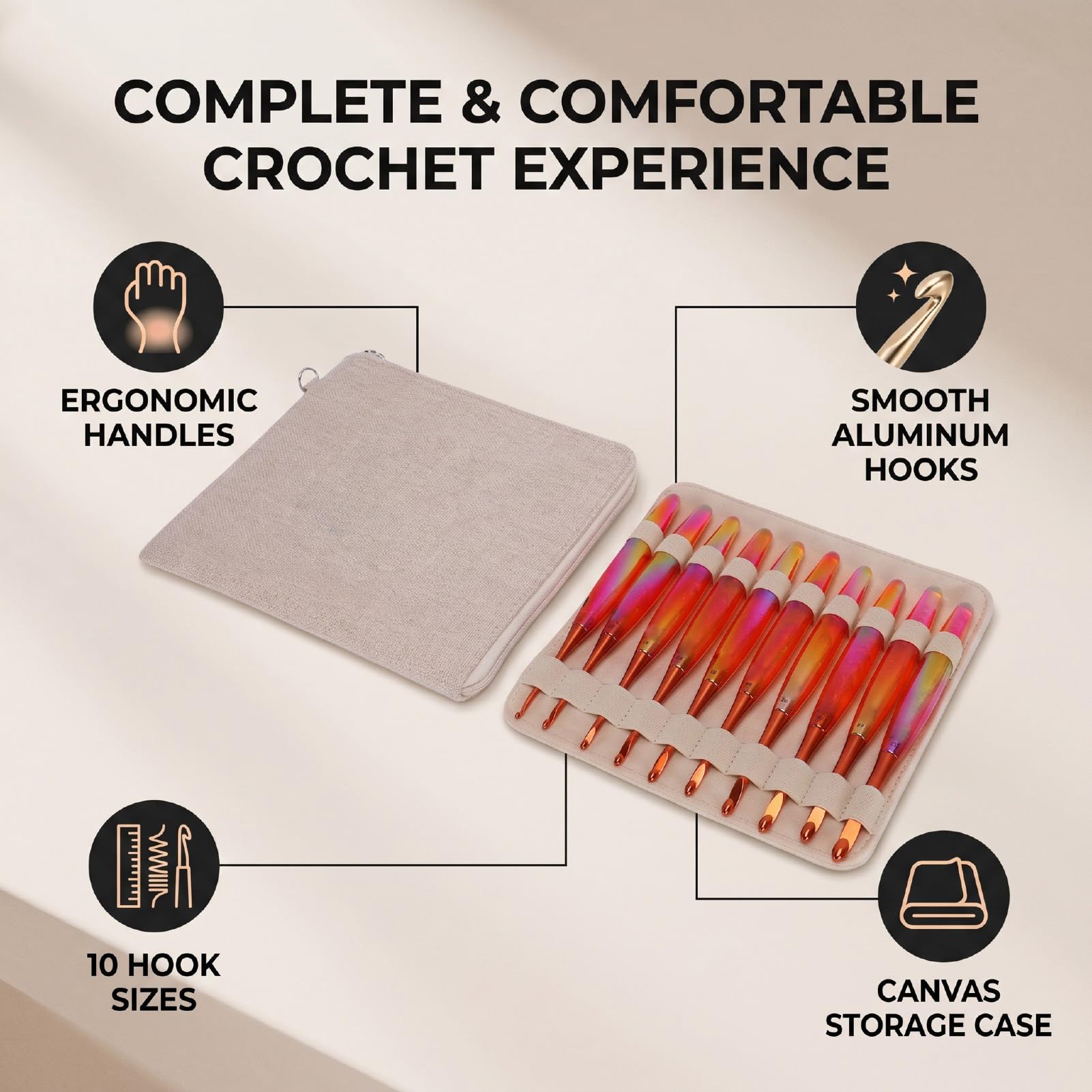 Sxhlseller Juego de Ganchos de Crochet 10 Tamaños Diseño Ergonómico