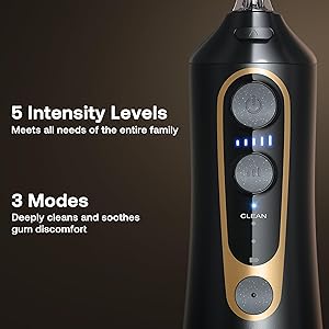 Bitvae C6 Water Dental Flosser for Teeth, Cordless Flosser for Travel with 6 Jet Tips, 3 Modes 5 intensities, IPX7 Waterproof Portable & Rechargeable Oral Irrigator Cleaner, Black