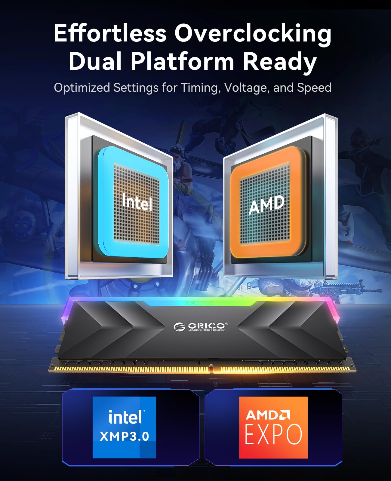 ORICO Raceline Neon DDR5 RGB RAM 32GB (2x16GB) 6400MHz CL32 