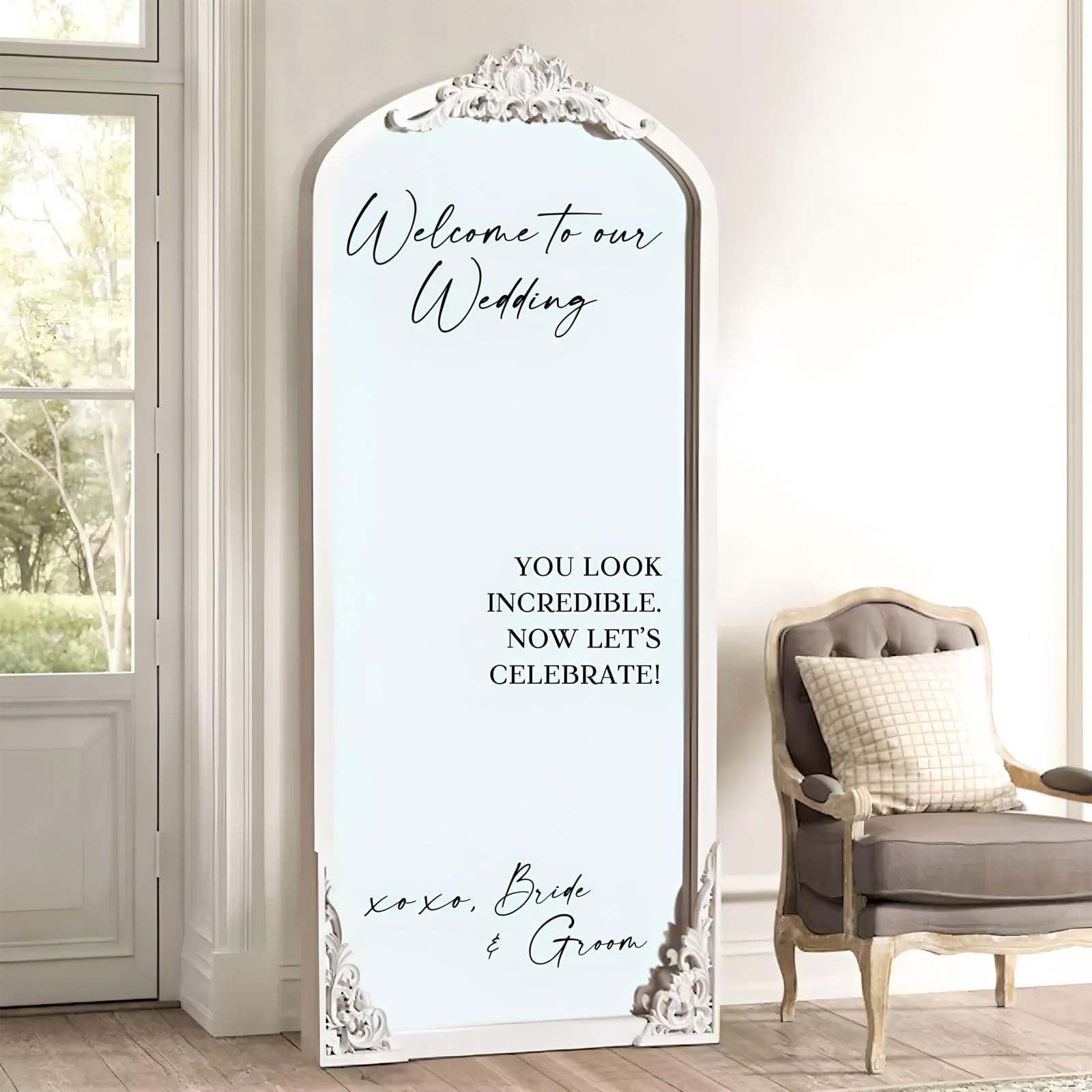 Meieg One Color Welcome To Our Wedding Customed Wedding Mirror Stickers Vinyl Decal Personalised Sticker For Birthday, Party