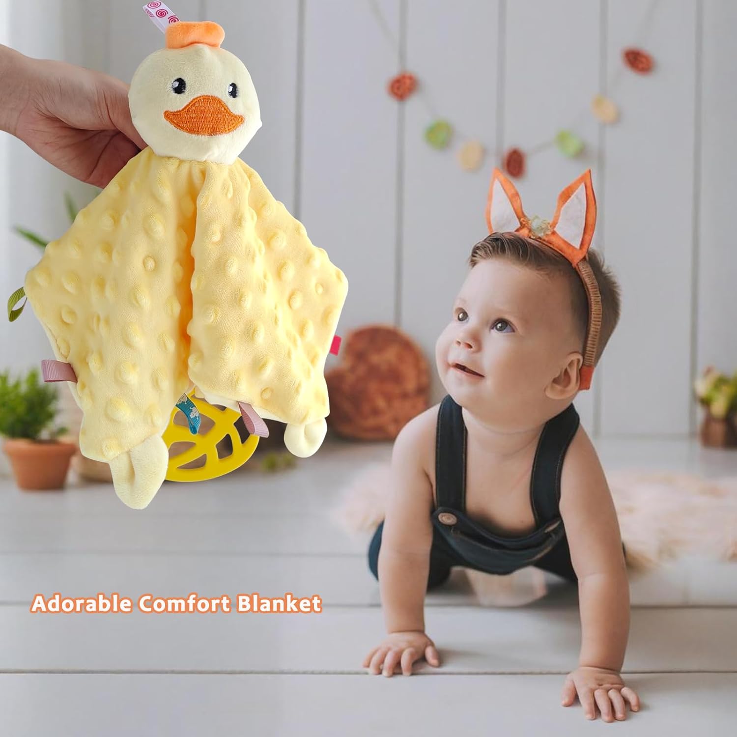 Yellow Duck Security Blanket with Tags Loveys for Babies 11" Soft Baby Taggy Blanket Minky Dot Snuggle Toy Stuffed Animal Blankie Lovies Gifts for Newborn Infant and Toddler - Image 3