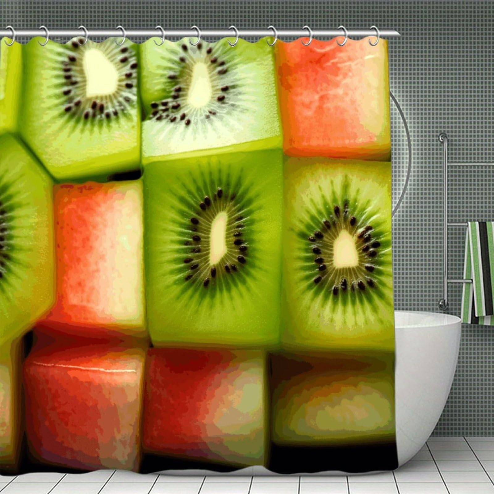 JTREHY Kiwi Watermelon Shower Curtain Waterproof Bathroom Shower Curtain Machine Washable Bath Curtains Polyester Cloth Bath Curtains for Bathroom Showers 70.8×70.8Inch