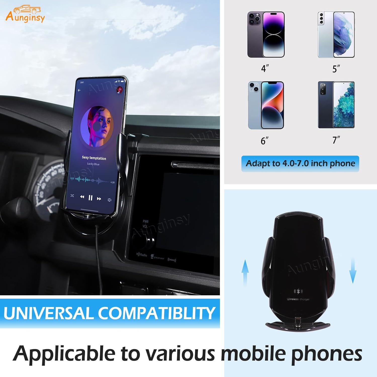 Car Phone Holder Compatible with Toyota Tacoma 2016-2023 Center Console Air Outlet Vent Upper Panel Mobile Phone Mount Instrument Hands-Free Universal Cell Smartphone Navigation Bracket Accessories
