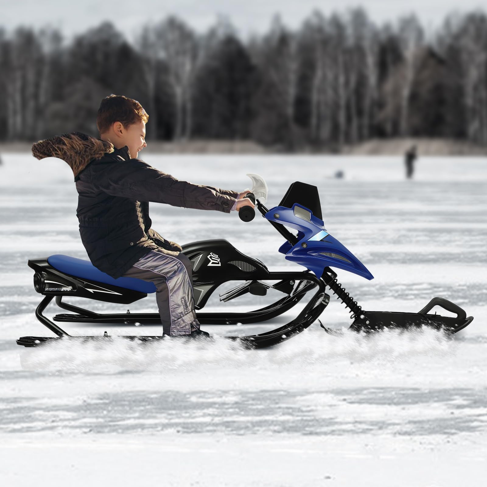 Bob directionnel, luge directionnelle pour enfants à partir de 3 ans jusqu'à 80 kg, luge de ski, luge pour enfants, luge à neige avec volant & siège réglable & direction & frein & corde de