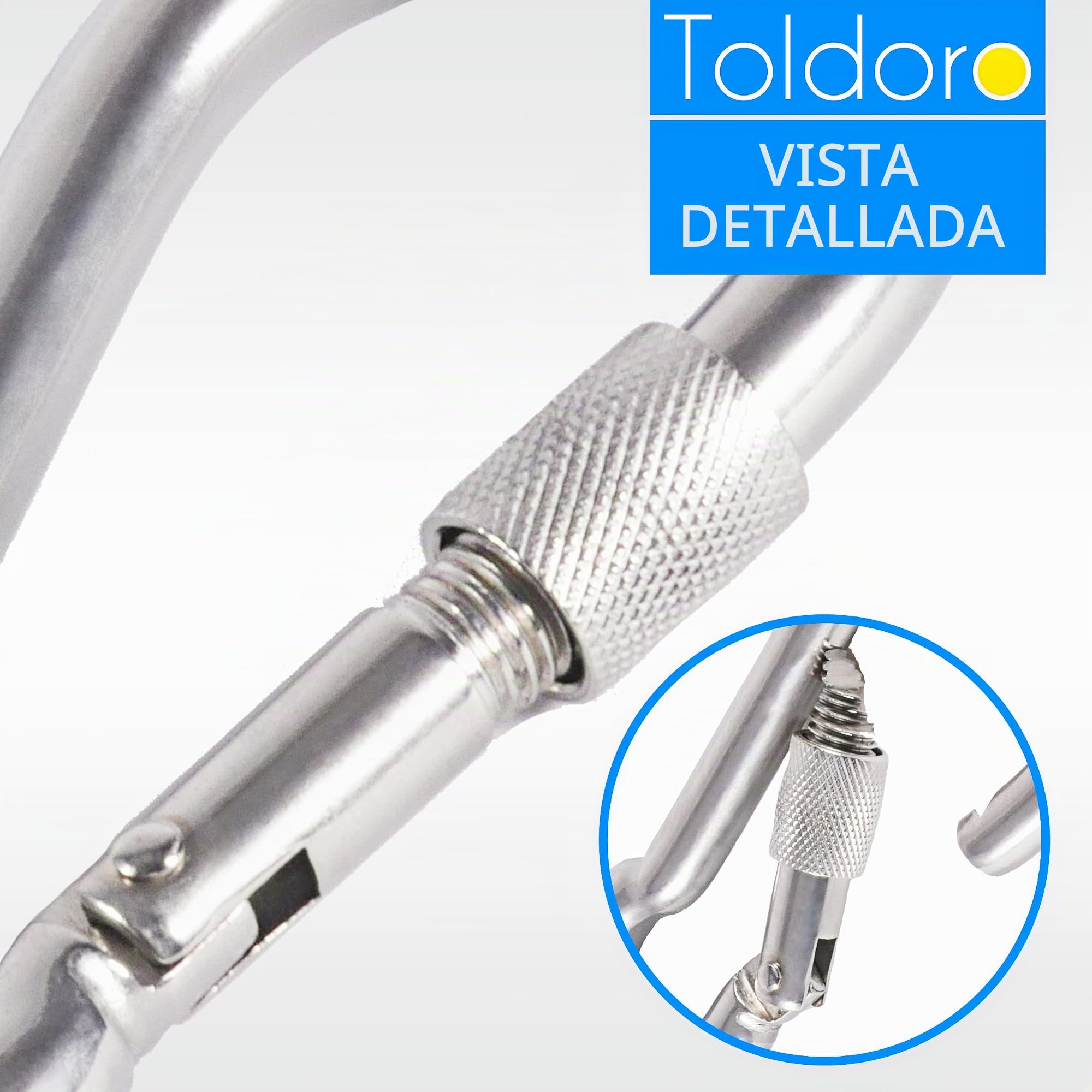 Toldoro Mosquetón de acero inoxidable con cierre de seguridad, mosquetón de 100 mm, mosquetón para fijación, mosquetón de acero inoxidable con cierre