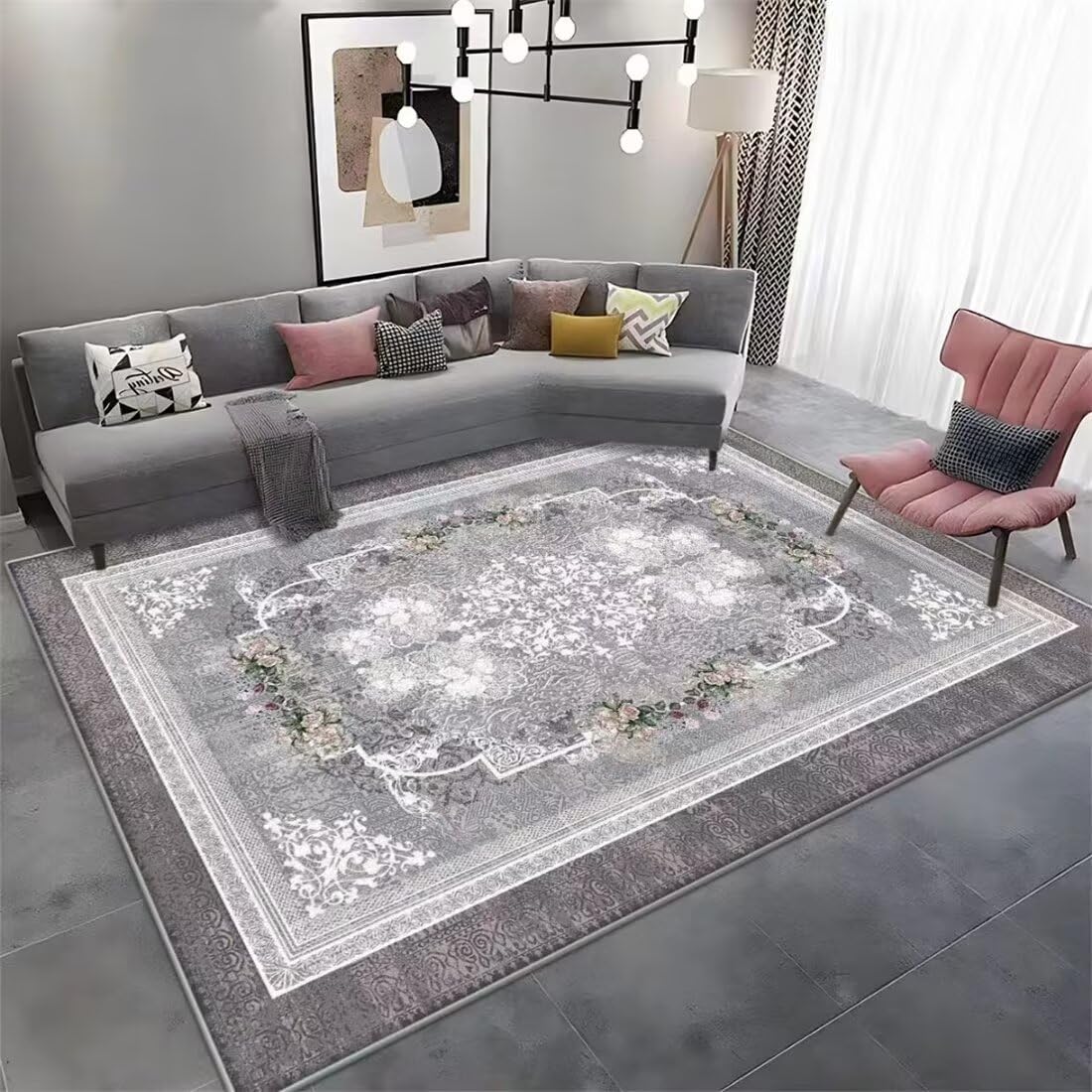 Lit pour chien 60x90cm gris avec tapis motif plantes pour l'entrée