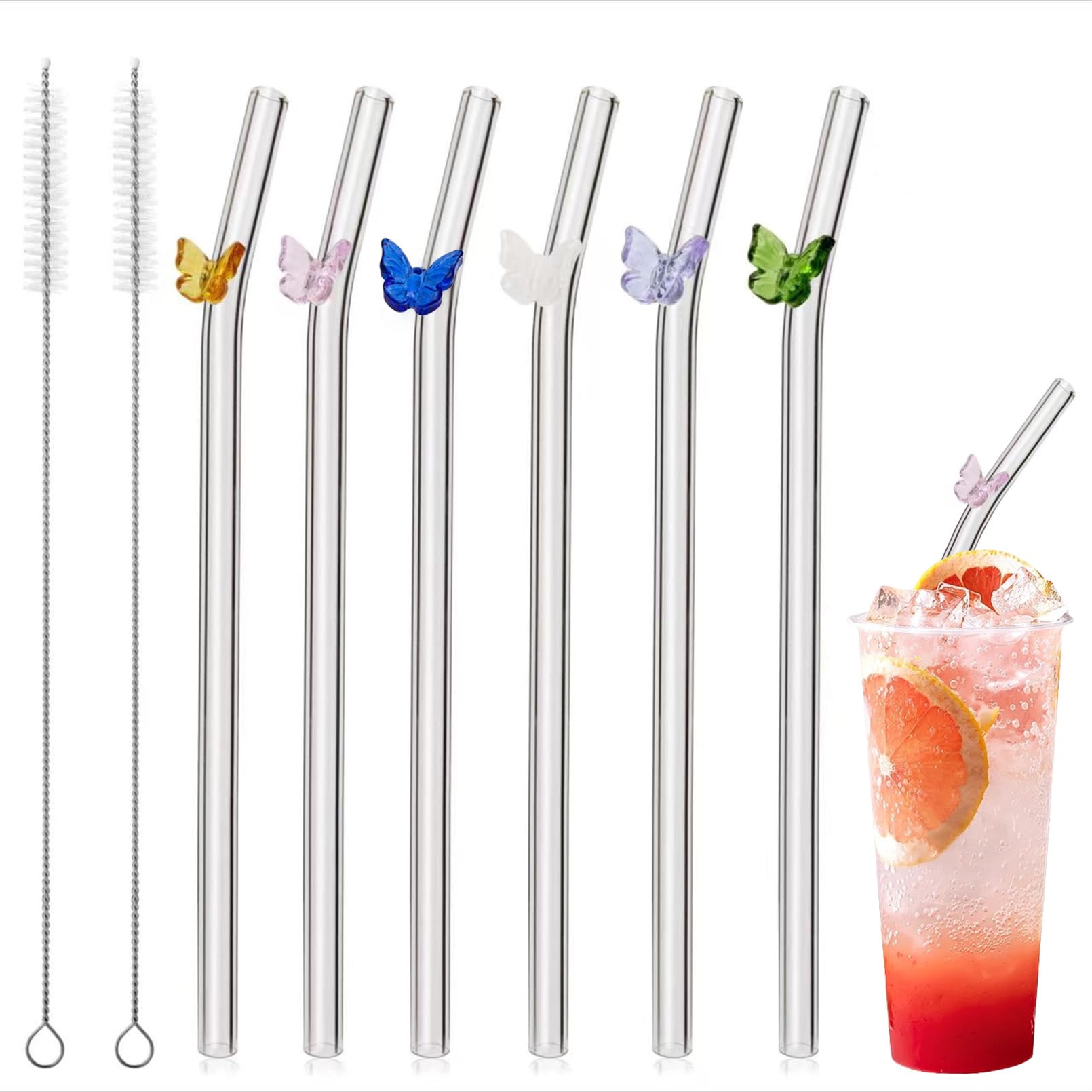 Pailles en verre lavables lot de 6 avec goupillons pour éliminer le plastique