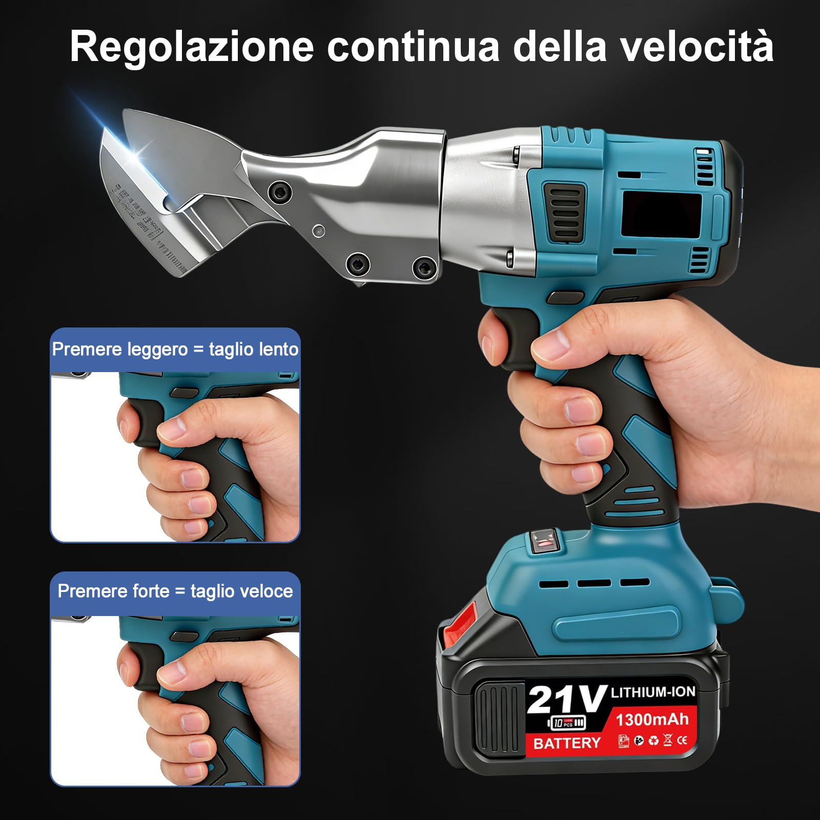 Cesoie A Batteria per Lamiere, Makita21V-Interfaccia Cesoie Elettriche | Motore Brushless da 500W, Lama Orientabile+2 Batterie, per Taglio DIY di Lamiere In Acciaio E Alluminio