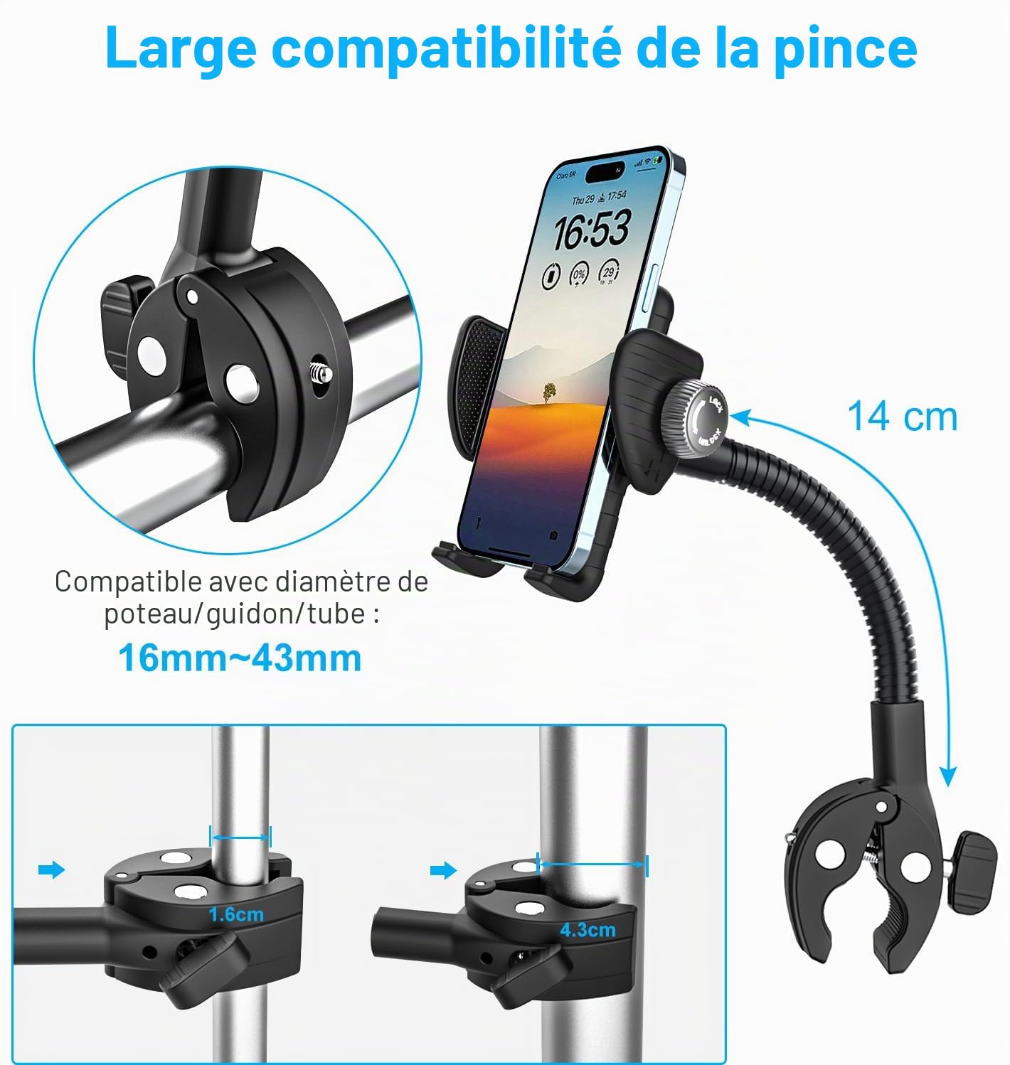 Support Téléphone Poussette Fauteuil Roulant Scooter [Flexible & Stable]