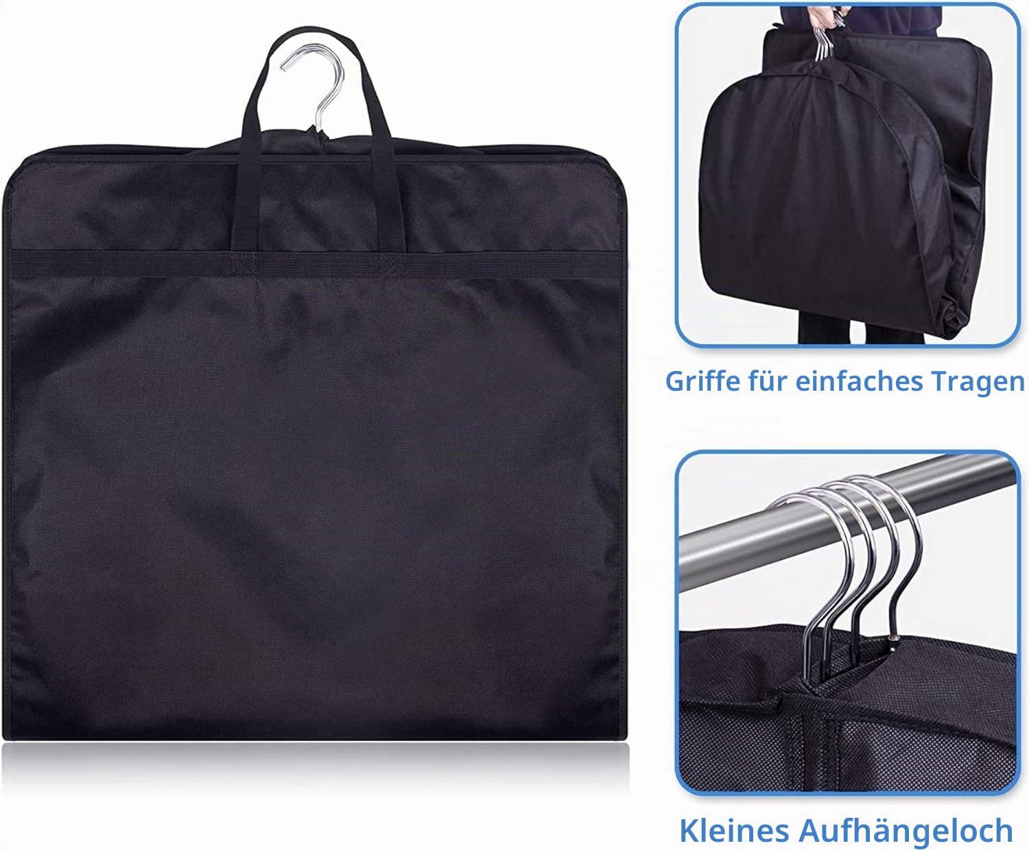 MISSLO 137 Cm Kleidersäcke Lange Anzugtasche Herren, Kleiderschutzhülle Mottensicher mit Tragegriffen für Aufbewahrung Mäntel, Kleider, Anzug, 3 Stück, Schwarz