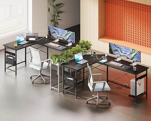 Miniatura 34 de Coleshome - Escritorio gaming en forma de L de 66 pulgadas, con toma de corriente, con soporte para CPU, escritorio esquinero para computadora, para