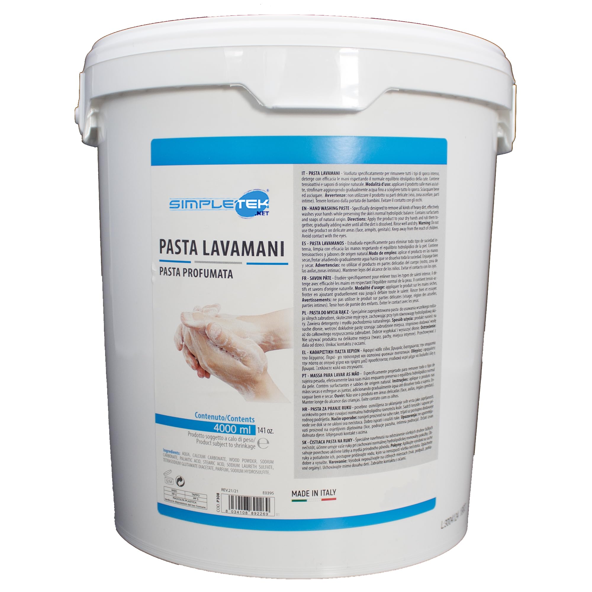 SIMPLETEK - Pasta lavamani sapone disinfettante 4L 4 litri detergente mani profumata P319