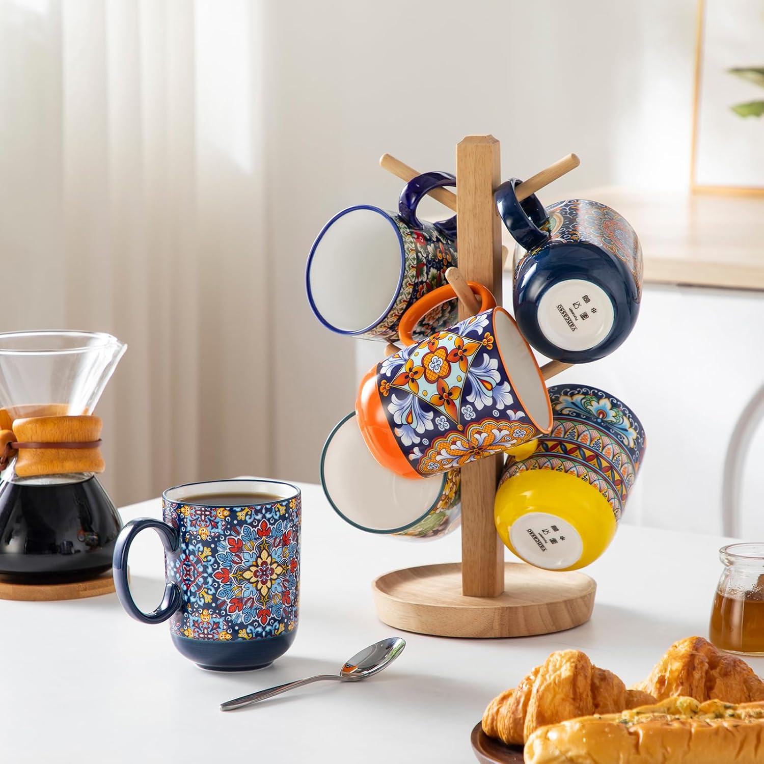 vancasso Boho Coffee Mugs Set of 6, 14 oz Ceramic Mugs with Handle, Colorful Porcelain Cups Microwave Dishwasher Safe, for Latte Tea Cappuccino Cocoa Hot Chocolate - Image 7