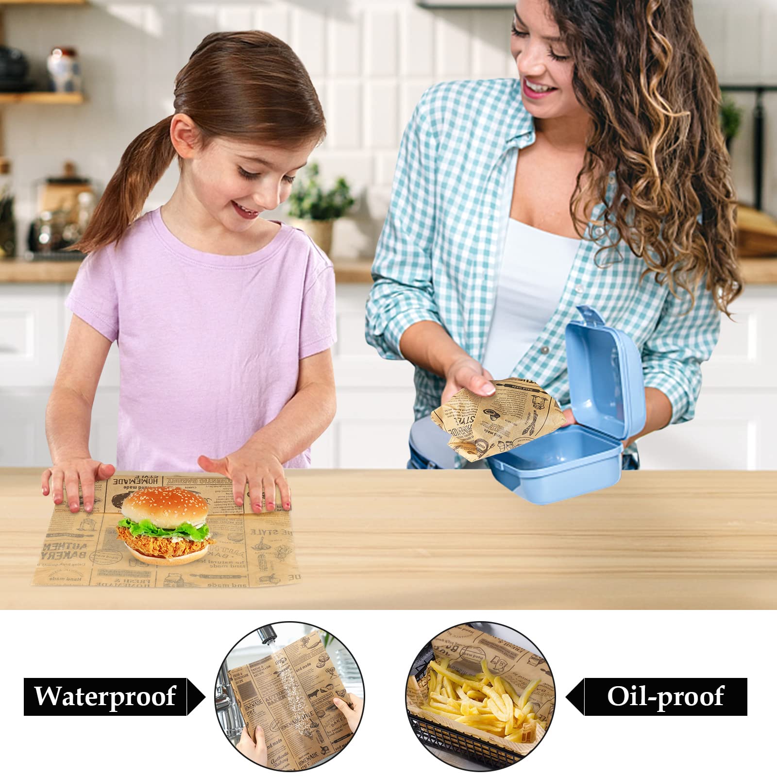 100 Feuilles Papier Emballage Alimentaire 38x28cm | Anti-grasse Et Imperméable | Pour Burger, Frites, Snack