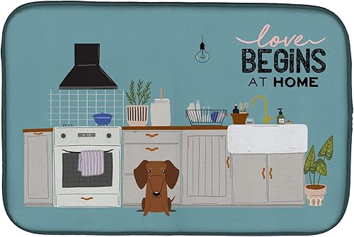 Miniatura 528 de Caroline's Treasures CK7824DDM - Tapete absorbente para secado de platos con diseño de bulldog inglés, rojo y blanco, para encimera de cocina, 14 x