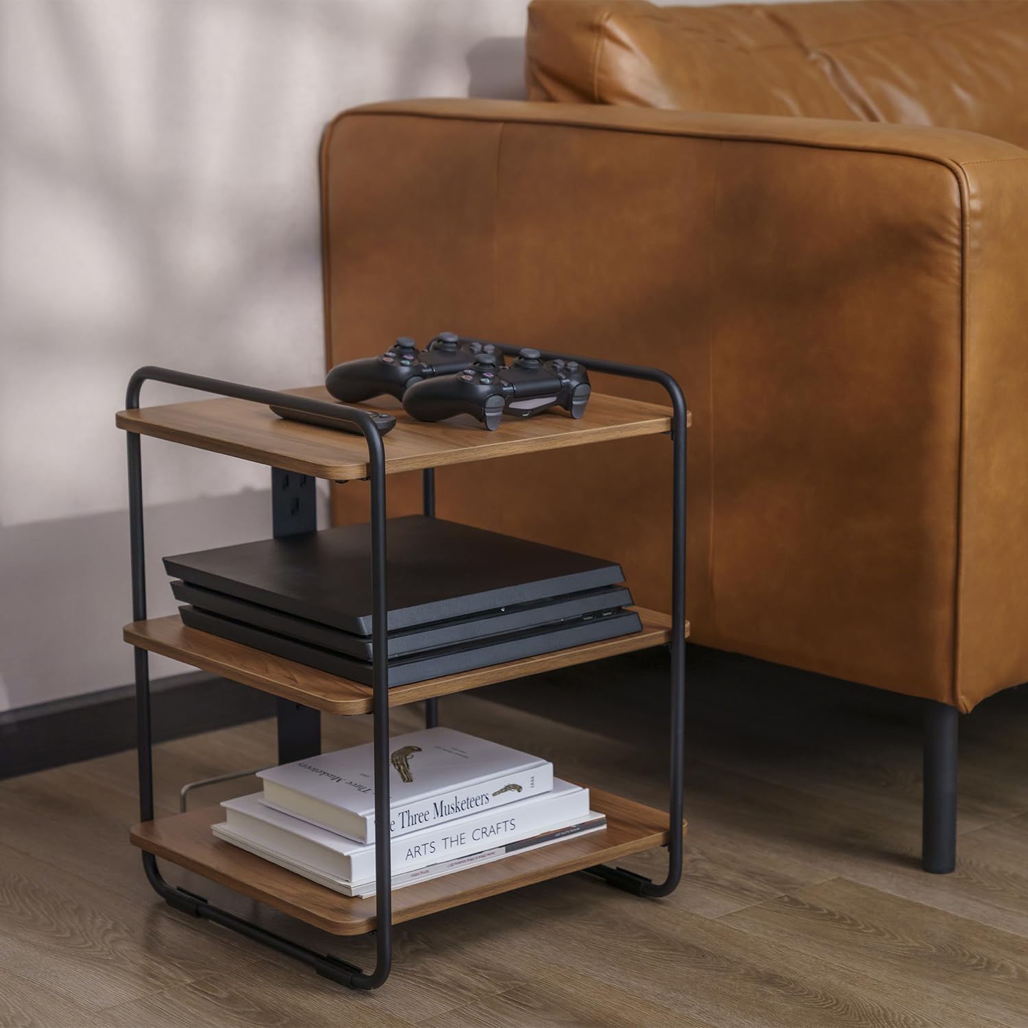 Maclean MC-978 Stilvolles Regal mit 3 Ebenen, Aufbewahrungsregal, Lagerregal, Max. Belastung 90kg, 454x400x496mm, Kabelmanagment, Ideal für Wohnzimmer