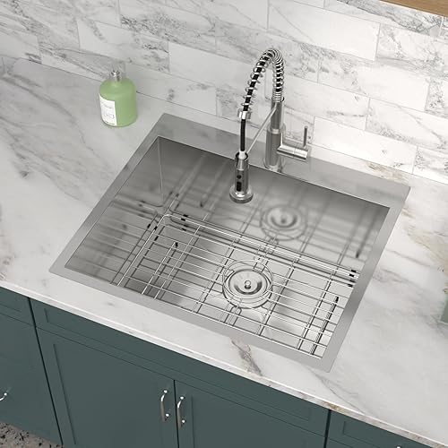 Miniatura 28 de Fregadero de cocina de 33 x 22 pulgadas, montaje superior, acero inoxidable 304, calibre 16, esquinas redondas, grandes fregaderos de cocina de Drop