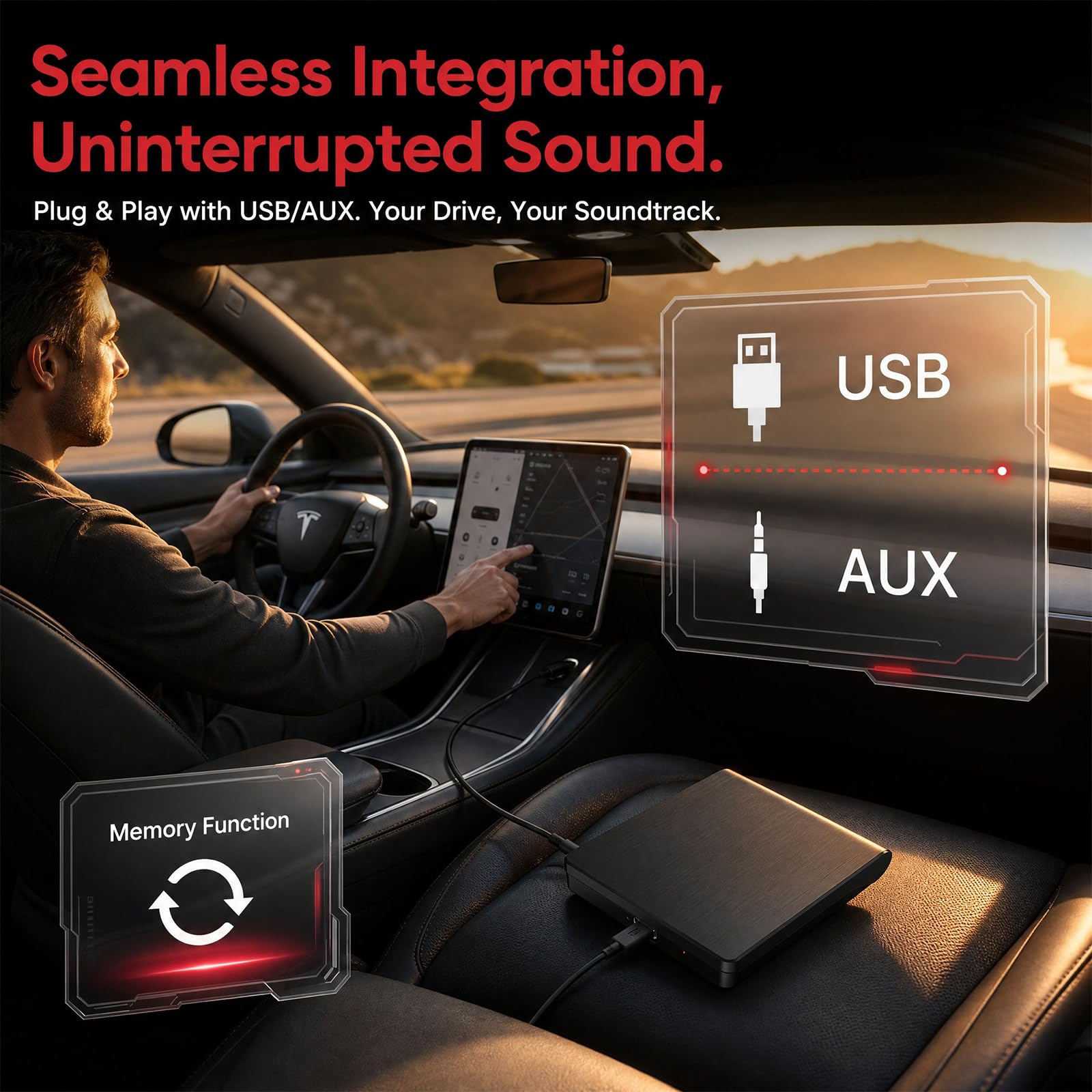 Lettore CD per auto con USB/AUX, lettore CD universale con prolunga USB extra per auto, camion, unità CD esterna per laptop, PC, TV, compatibile con autoradio Android