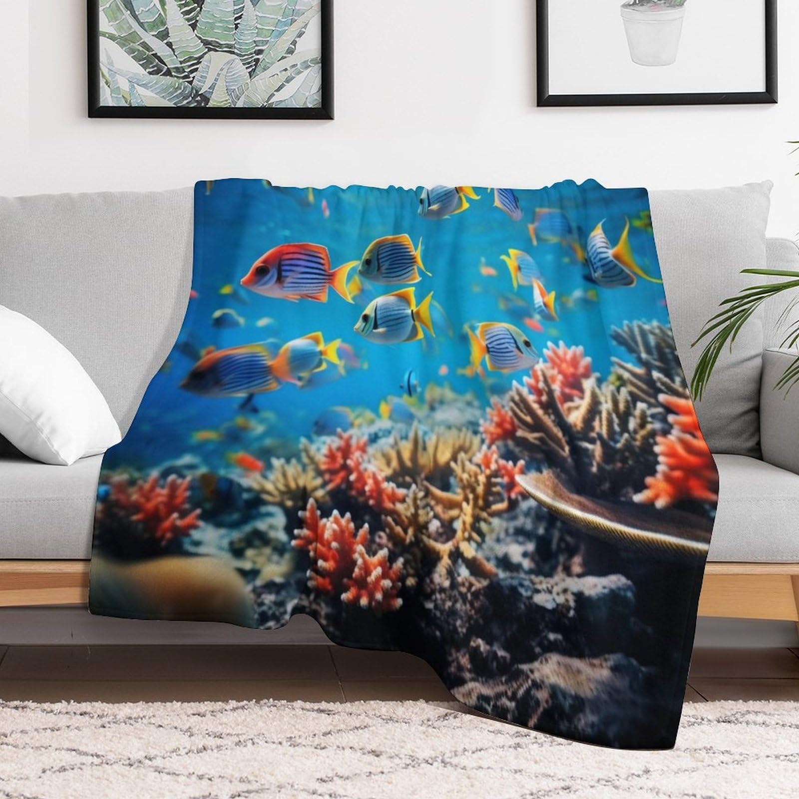 Premium Wohndecke - Bunte Fische Decke Flannel - Extra Weiche TV- Decke Vier Jahreszeiten Wohndecke Dicke Couchdecke Für Bett/Sofa（150×200cm）