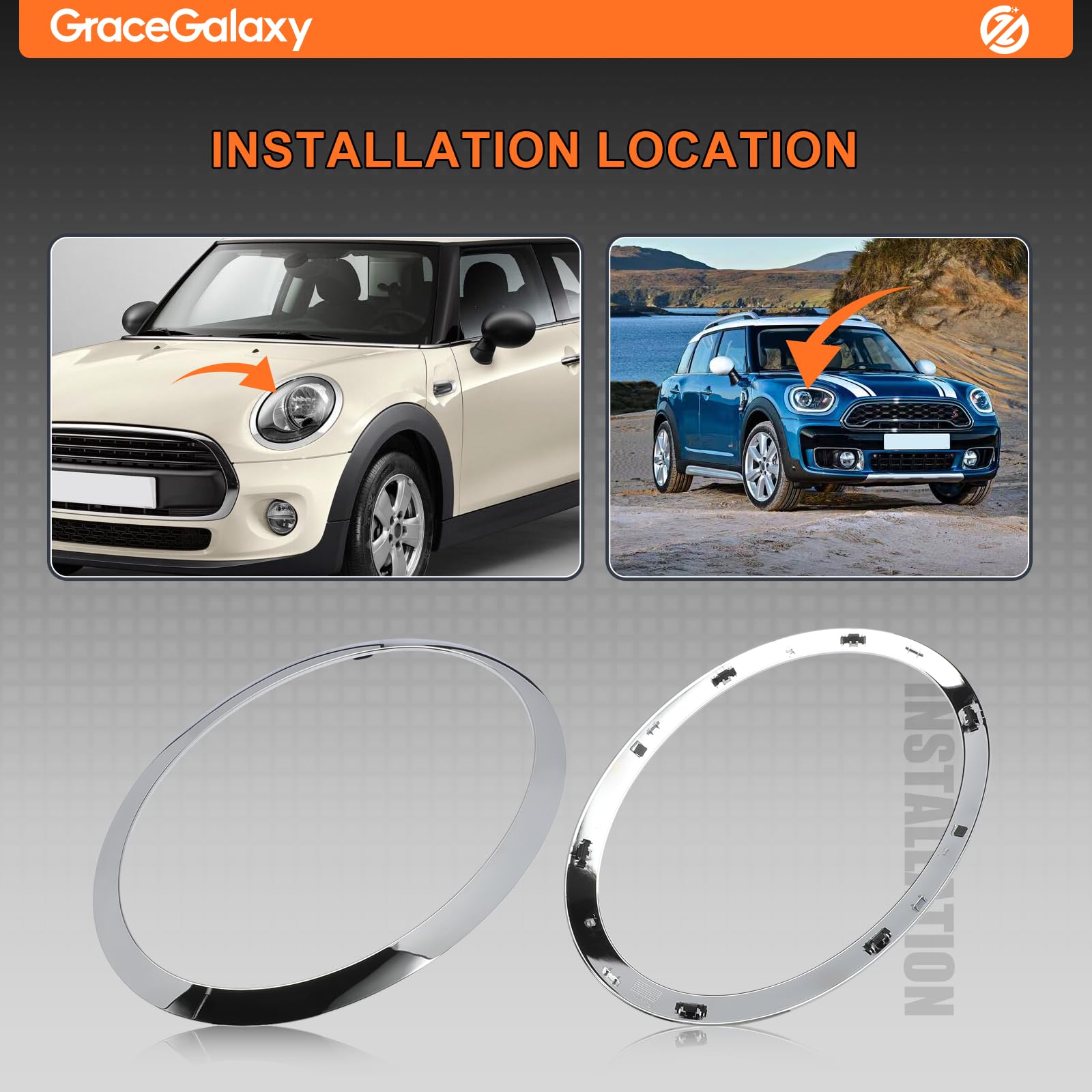 GraceGalaxy Cornici Fari per Mini Cooper F55 F56 F57 2014-2021 51137300631 51137300632 51712355791 Argento, Un paio