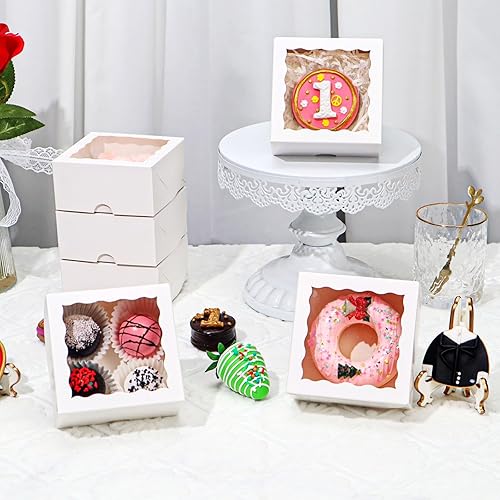 Miniatura 5 de RomanticBaking Paquete de 40 cajas de panadería de 4 x 4 x 2 pulgadas, cajas de galletas, mini cajas para tartas, cajas de canela, cajas de trufas