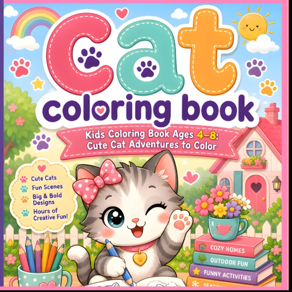 Cat Coloring Book: Cute Cats and Kittens Colouring Pages for Kids Ages 4–8 — Simple, Fun and Adorable Designs for kids