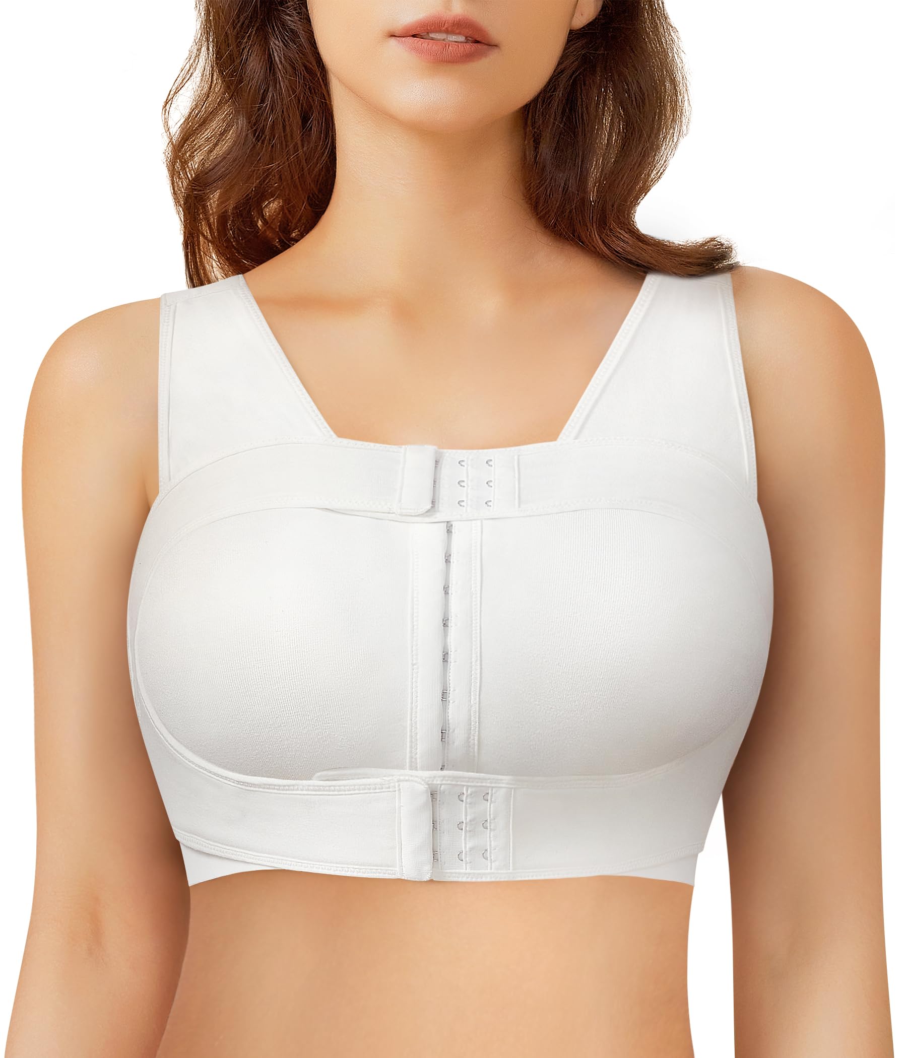 Post Surgery Sports Bra Front Closure Compression Bra for Women Mastectomy with Removable Breast Support Band