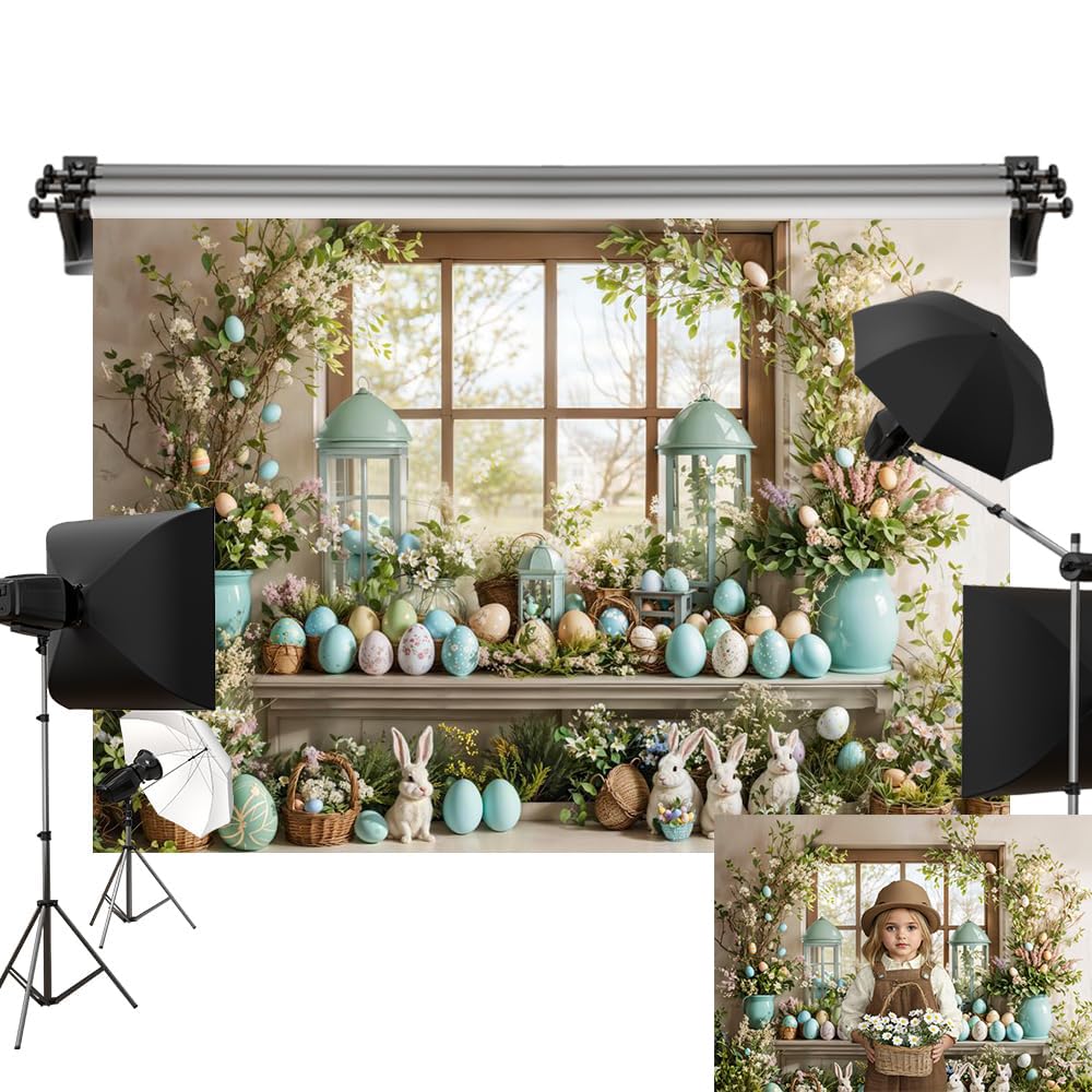Kate 10x10ft/3x3m Easter Backdrop for Photography Window Colorful Eggs Bunny Photoshoot Background Photo Video Studio Props