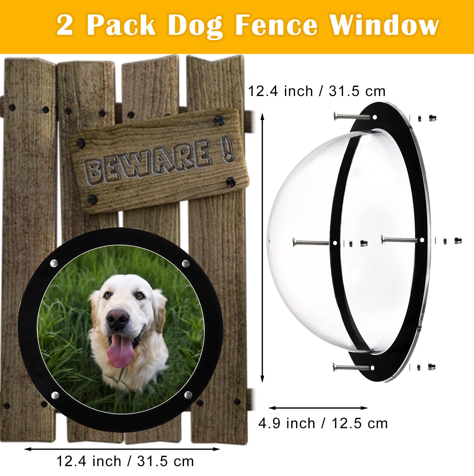 Nexboraque 2 Pack Dog Fence Window, Plastic Pet Dome Clear View Pet Peek Window for Dog, Cat, Horse, Pet Supply, 12.4 x 4.9 Inch