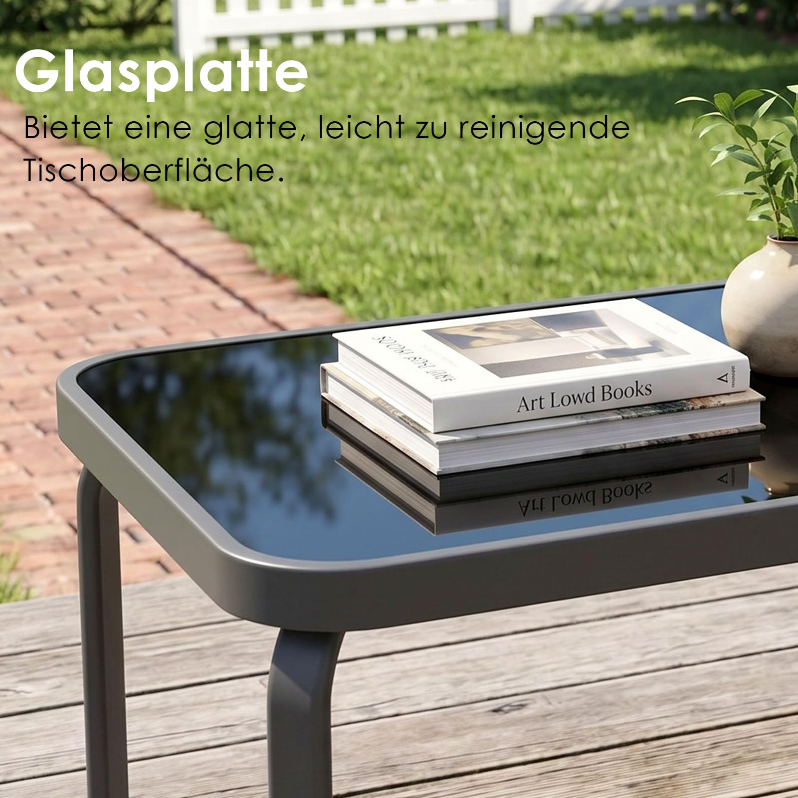 LIFERUN Gartenmöbel Set 4-teilig für 4 Personen, Modern Sitzgruppe Outdoor | Balkonmöbel mit 1 Gartenbank, 2 Stühlen & 1 Glastisch, Wetterfeste Textilene, Lounge für Kleiner Balkon & Terrasse (Schwarz)