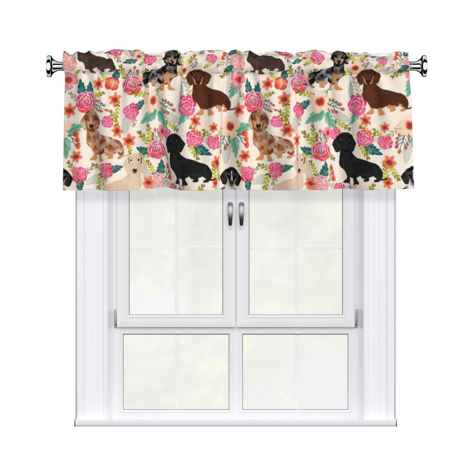 aacxzff dachshund Print Curtain Valance 54"x18" (WxL) for Kitchens Bathrooms Bedrooms Balconies Living Rooms