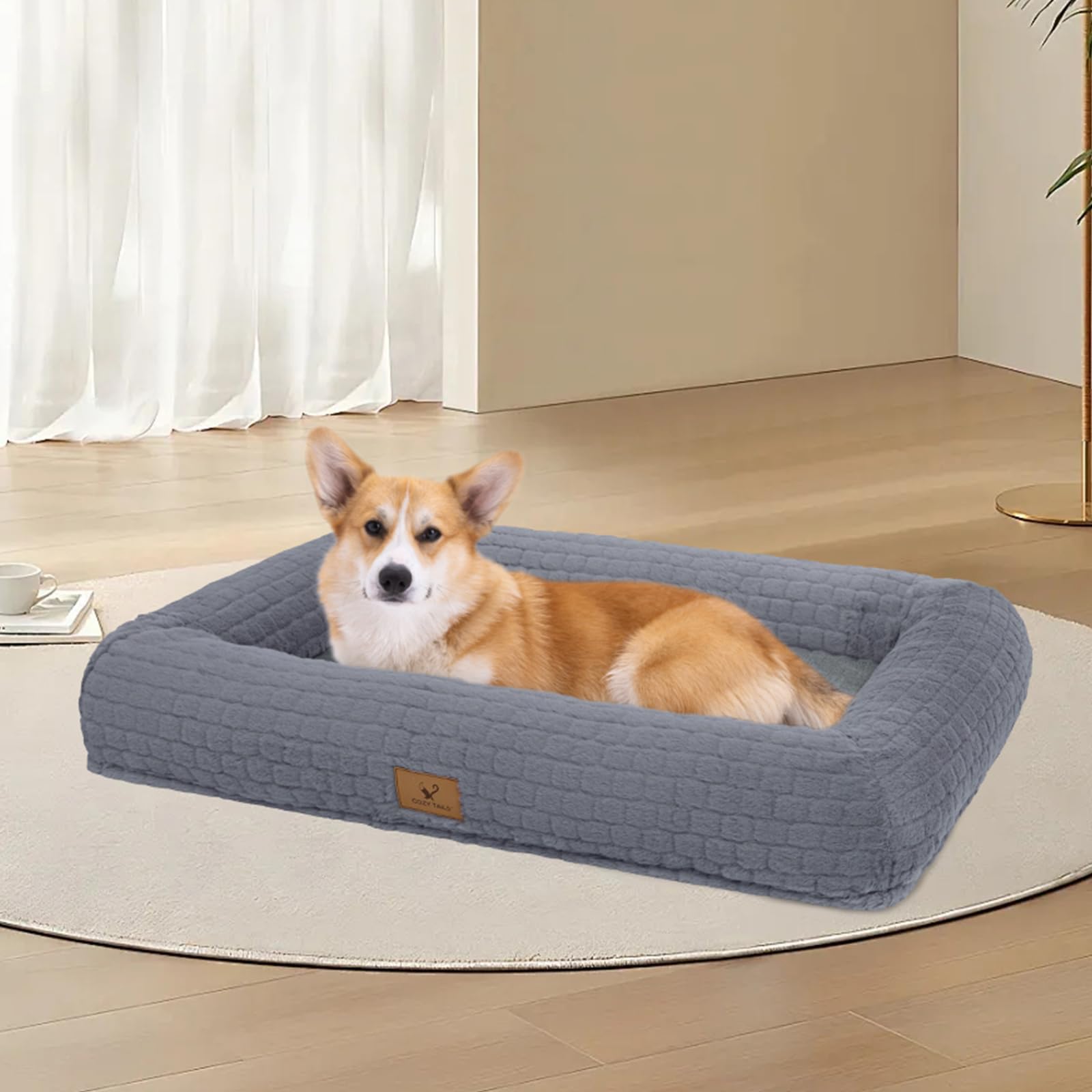 Plush Orthopedic Dog Bed for Medium Large Dogs, Memory Foam Bolster Sofa Bed with Removable Washable Cover, Waterproof Lining & Non-Slip Bottom (Grey-S) - image 8