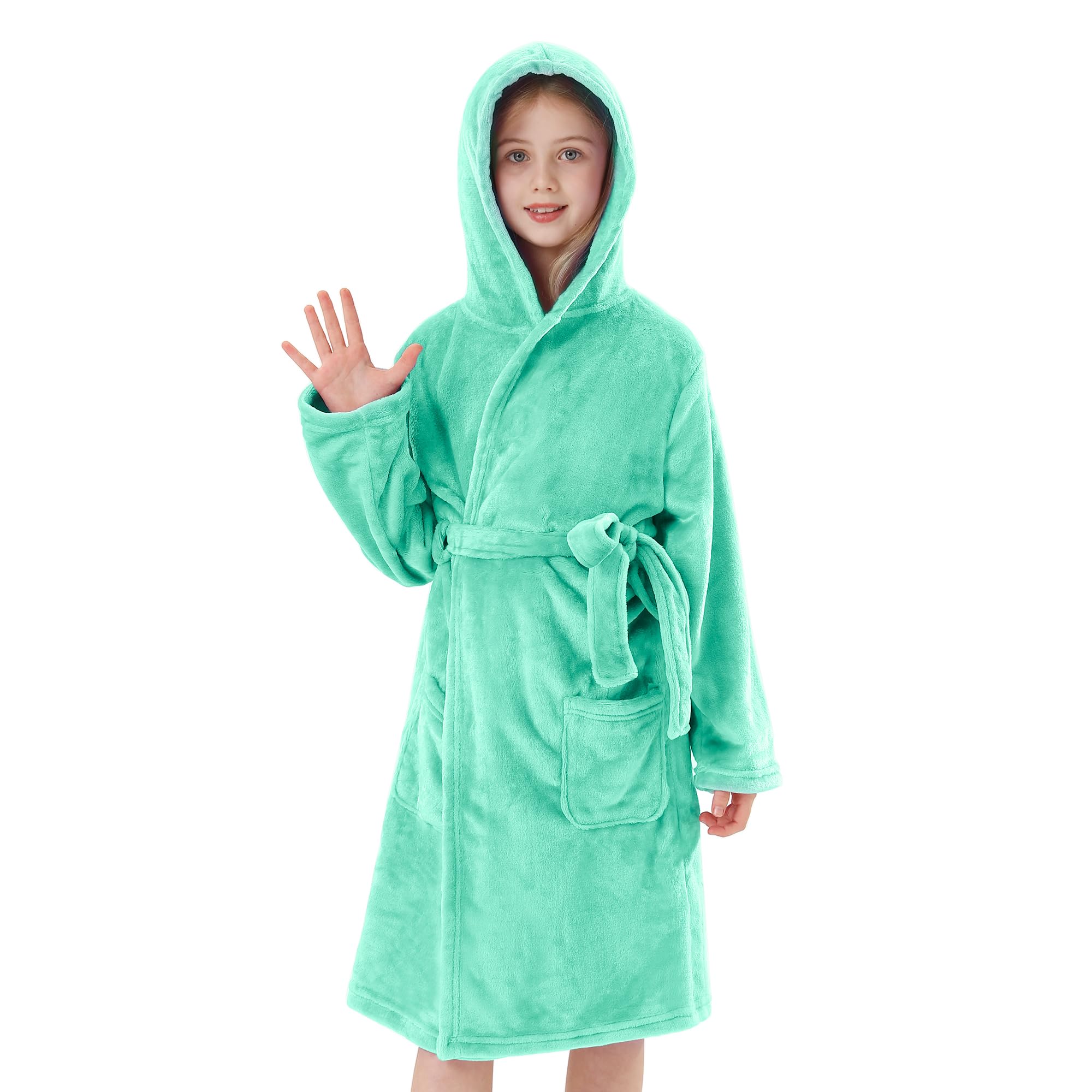 V.&amp;GRIN Girls Fleece Hooded Robe, Soft Unicorn Bathrobe for Kids 5-14 Years