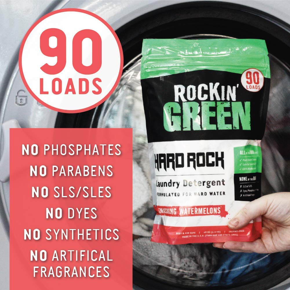 Rockin' Green Hard Rock Laundry Detergent Powder Smashing Watermelon Scent, All Natural, Vegan