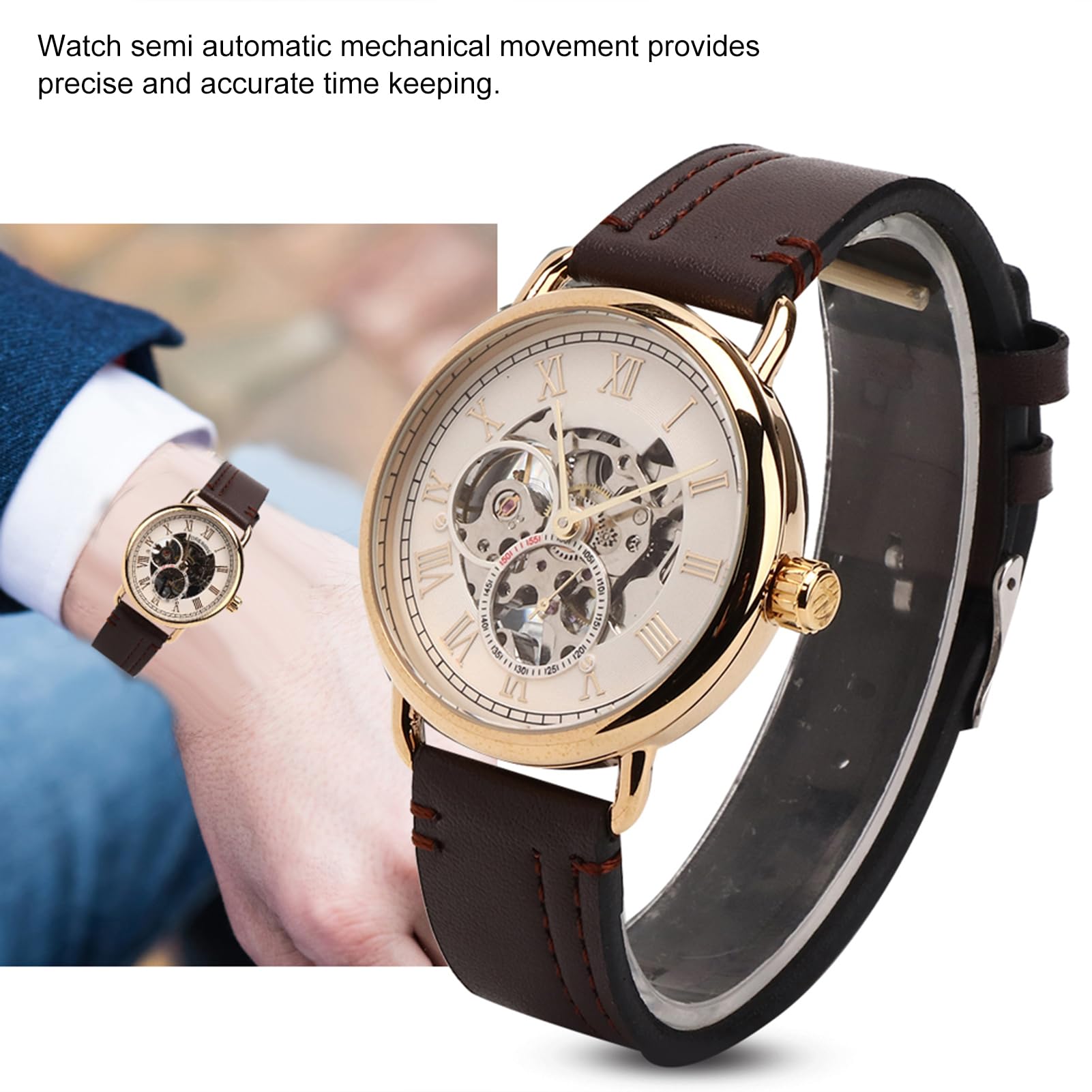 Annadue Orologio Meccanico a Scheletro per Uomo, Acciaio Inossidabile 46mm