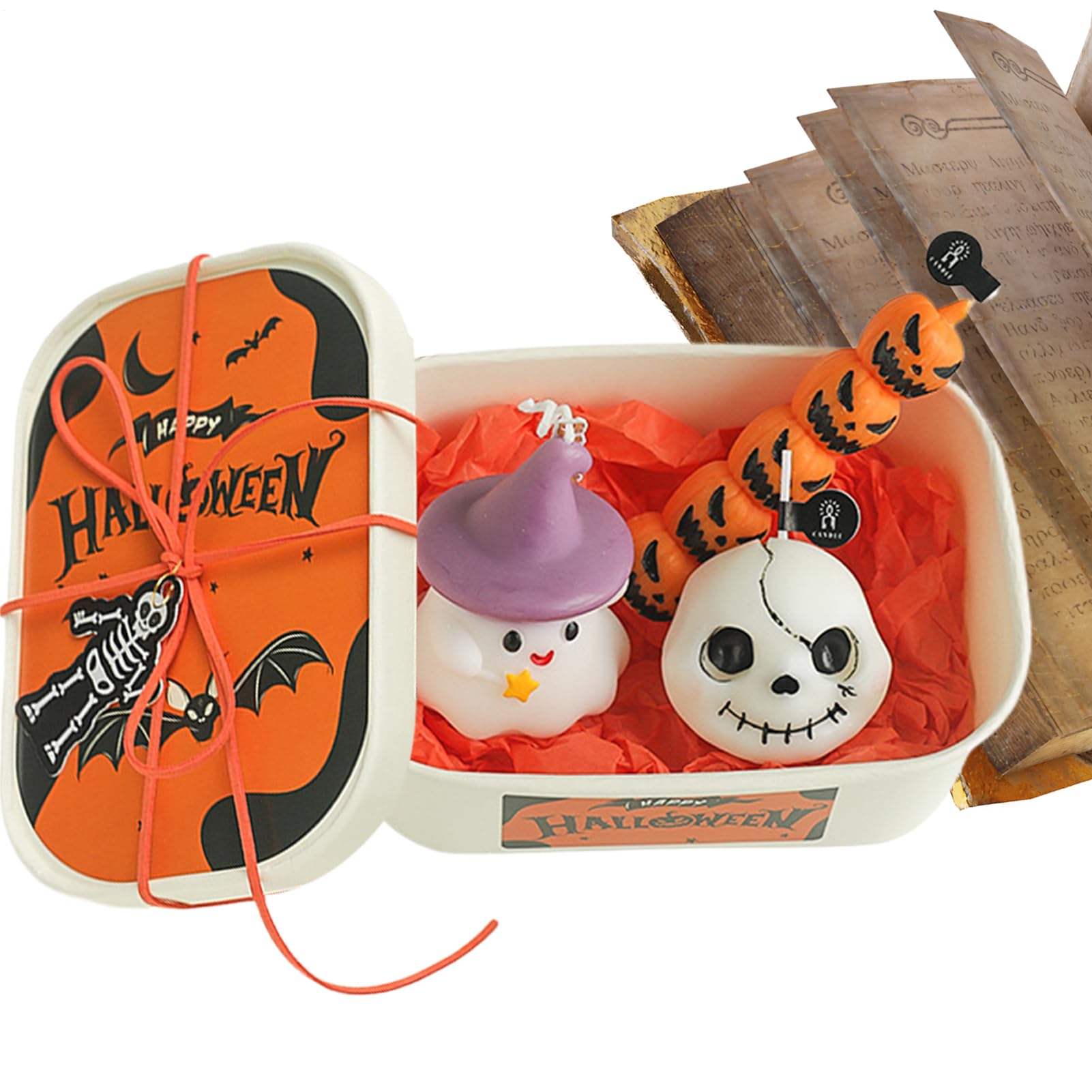 Bougies d'Halloween parfumées : citrouille, fantôme et crâne pour déco gothique
