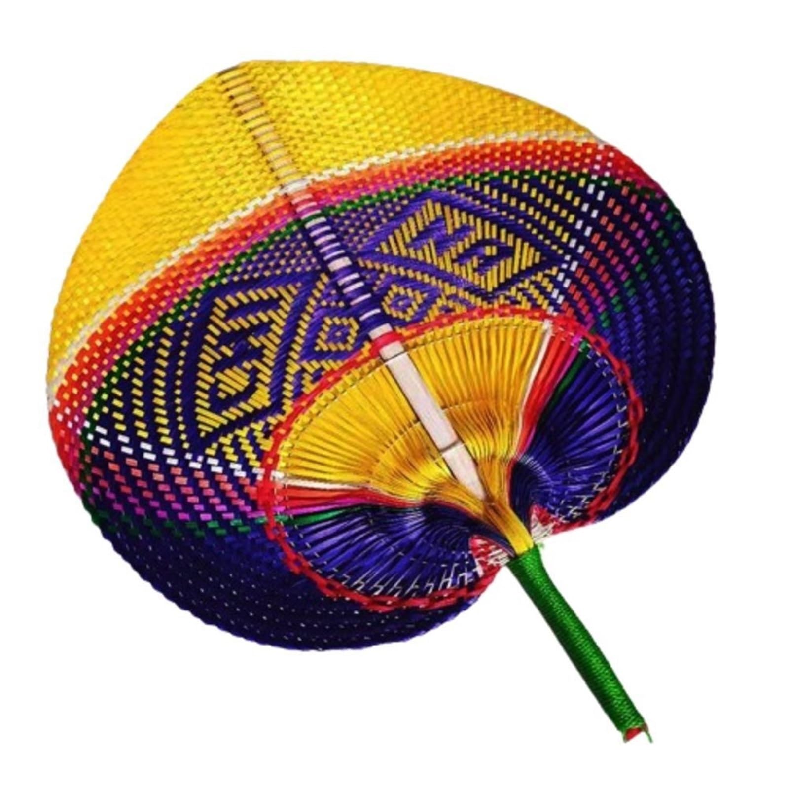 Woven Hand Fan, Woven Hand Fan Heart Bamboo Straw Rattan Chinese Multicolor Summer 25cm(Green)