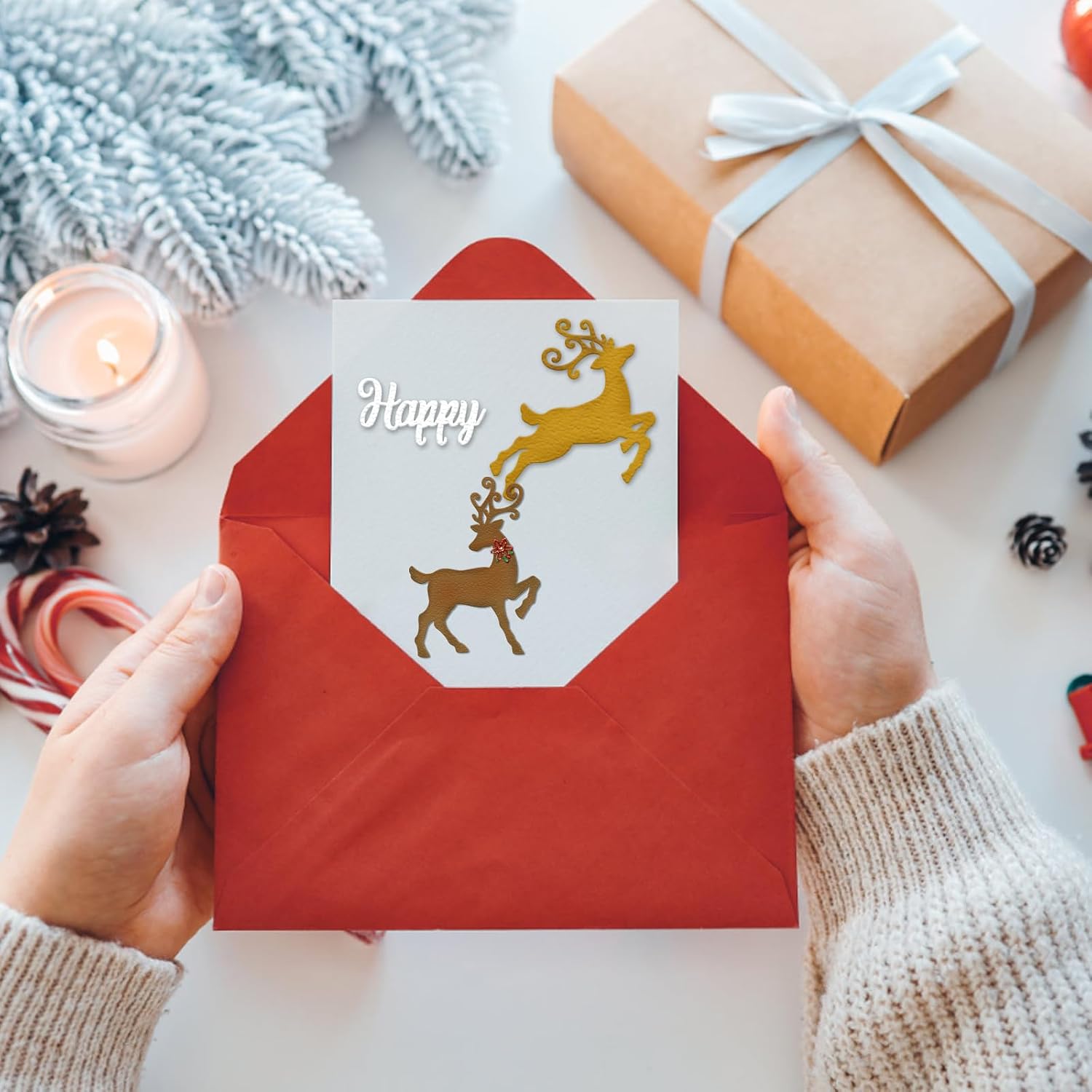 Estivaux Reindeer Die Cuts for Card Making, Winter Elk Cutting Dies Christmas Deer Dies Stencils Embossing Template for Scrapbooking DIY Cards Album Crafts Supplies