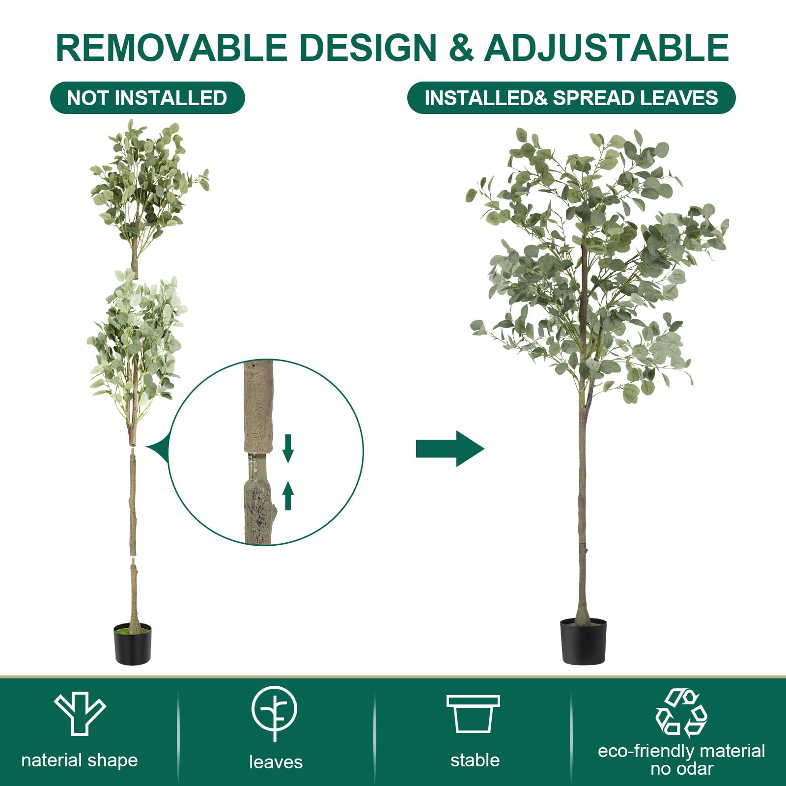 melos Artificial Eucalyptus Tree, 6FT Tall Modern Large Fake Plant Decor, Faux Eucalyptus Tree for Living Room,Bedroom,Entryway, Home Office Indoor Decor