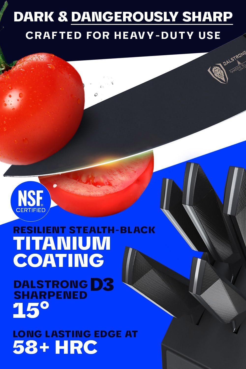 Dalstrong 5-Piece Kitchen Knife Set Block - High Carbon German Steel Full Tang - Wood Knife Block Set - Black Handles G10 Shadow Black Series - Professional NSF Knives set for Kitchen Cuchillos