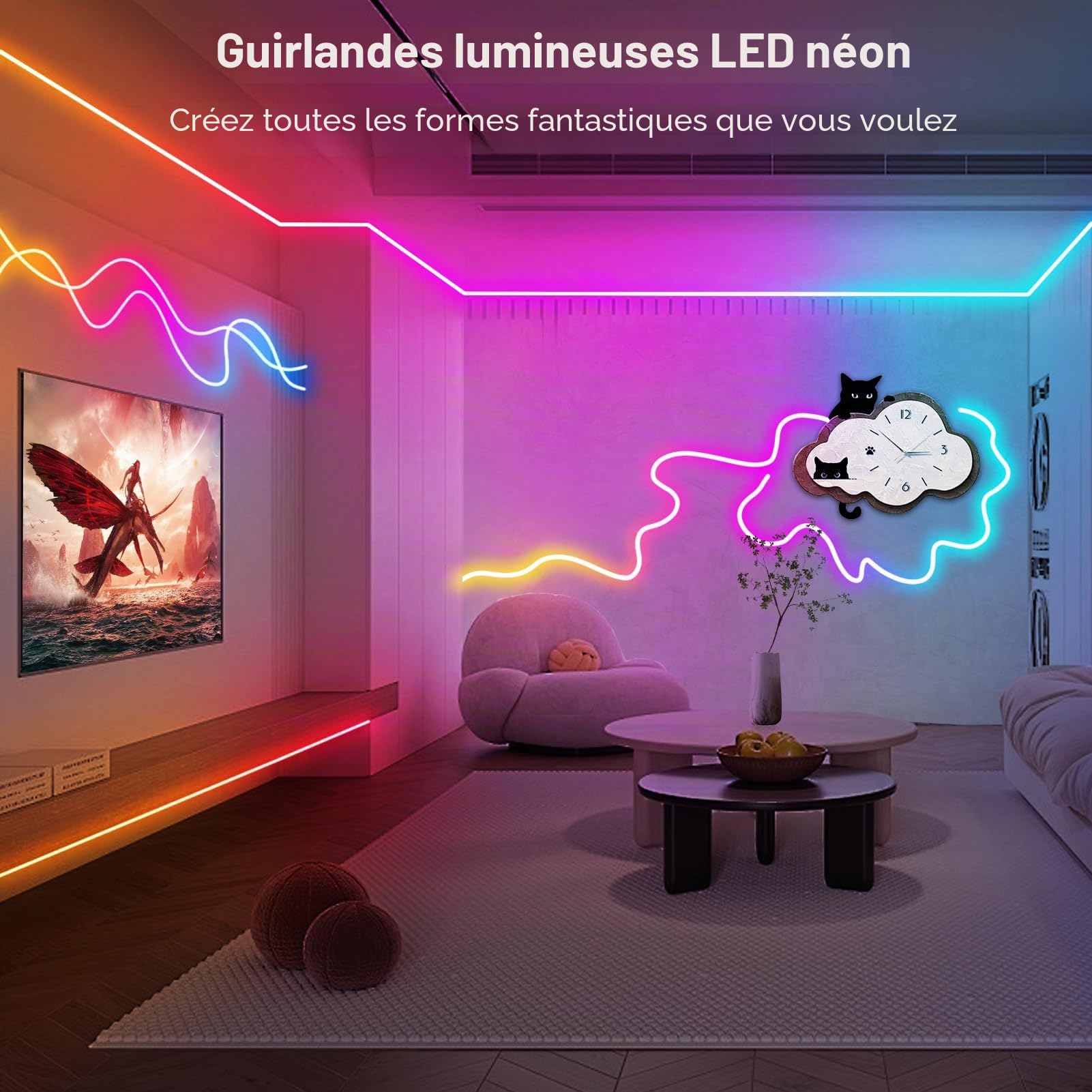 CCILAND Bande néon LED RVB10m 24 V Smart Color Changing Neon Application avec télécommande Silicone DIY Haute luminosité Synchronisation de la musique Ultra flexible Pour chambre à coucher Décoration